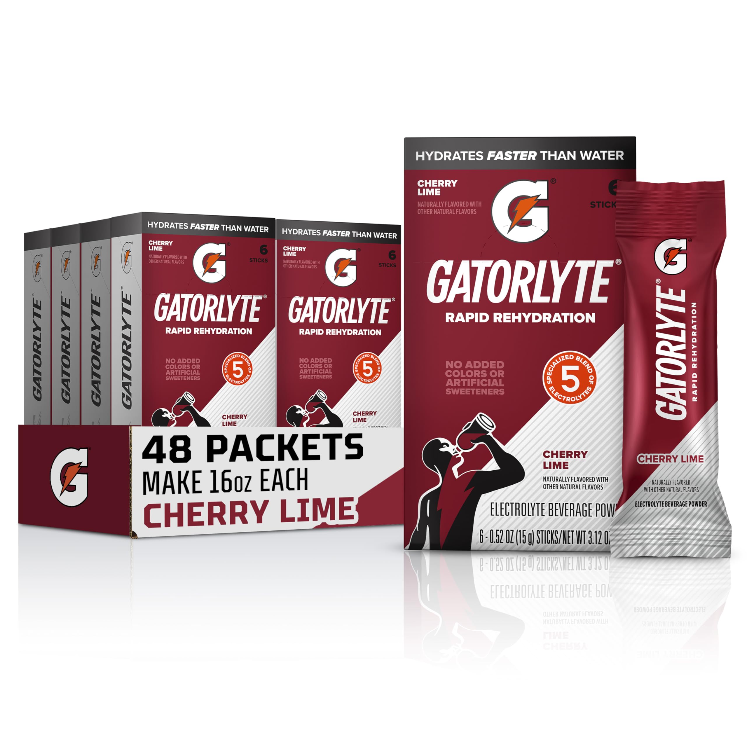 Gatorlyte frente del empaque mostrando 48 sobres y diseño claro