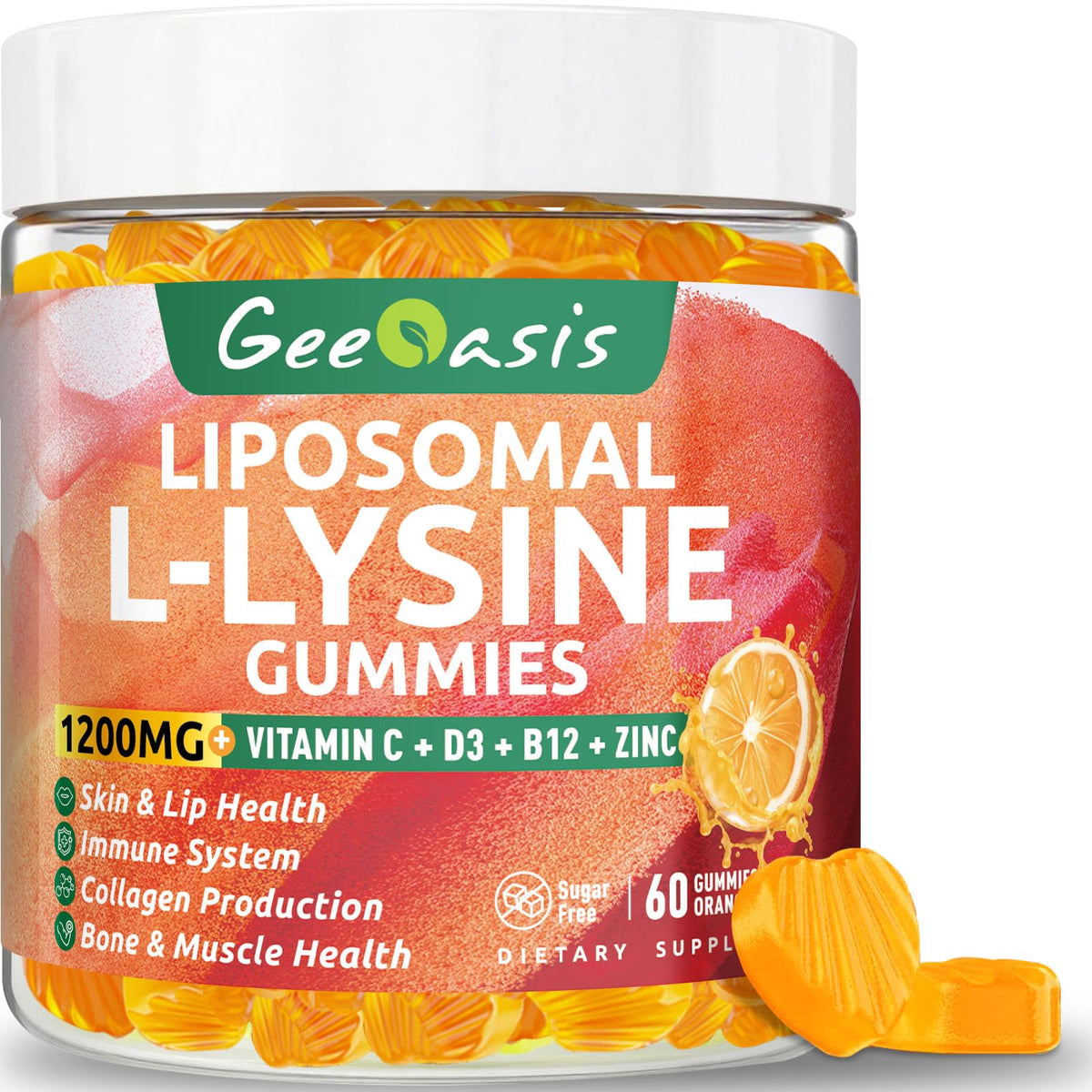 Geeoasis frasco frontal con gomitas liposomales, presentación clara y conveniente