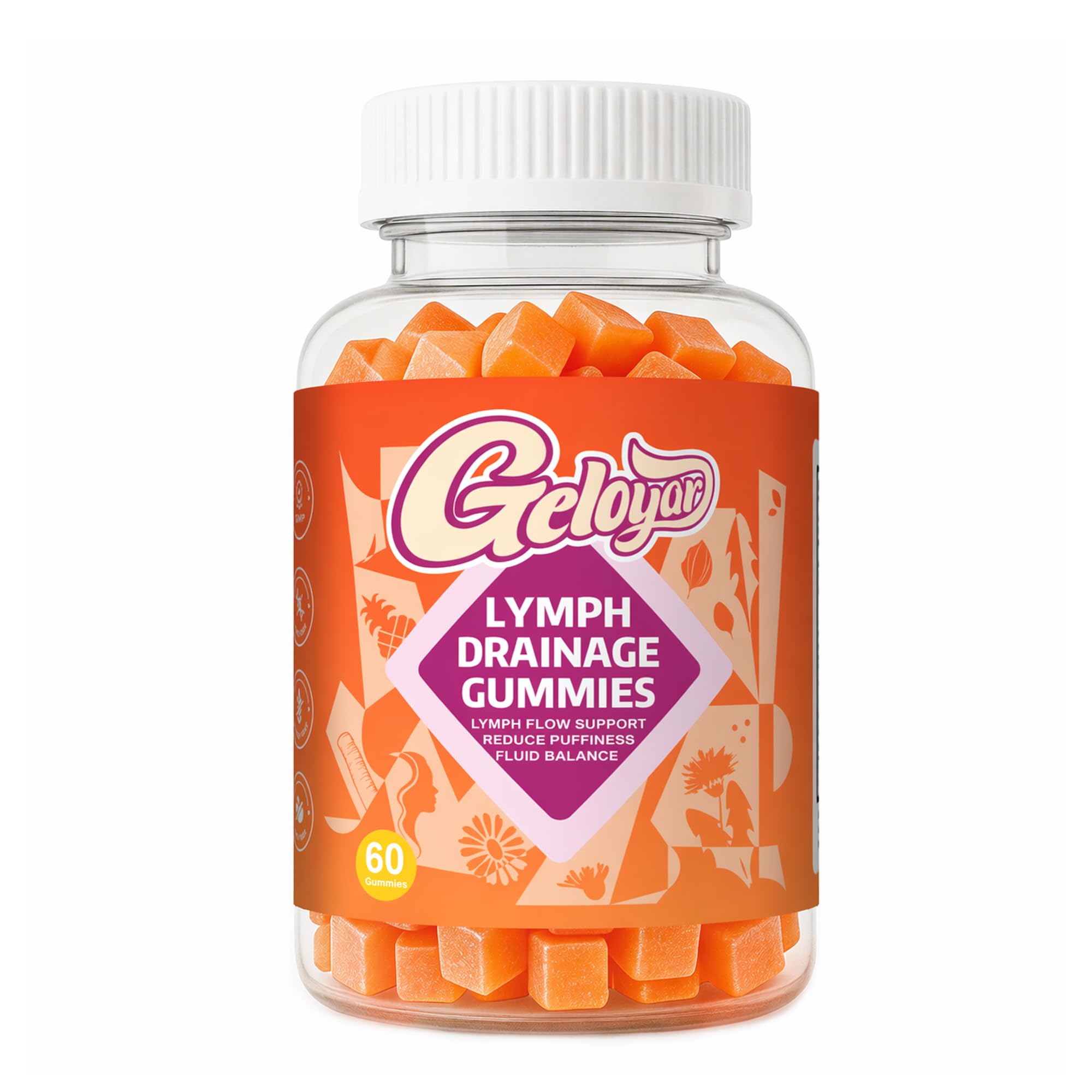 Geloyar frente del envase de gomitas para drenaje linfático, presentación clara y compacta