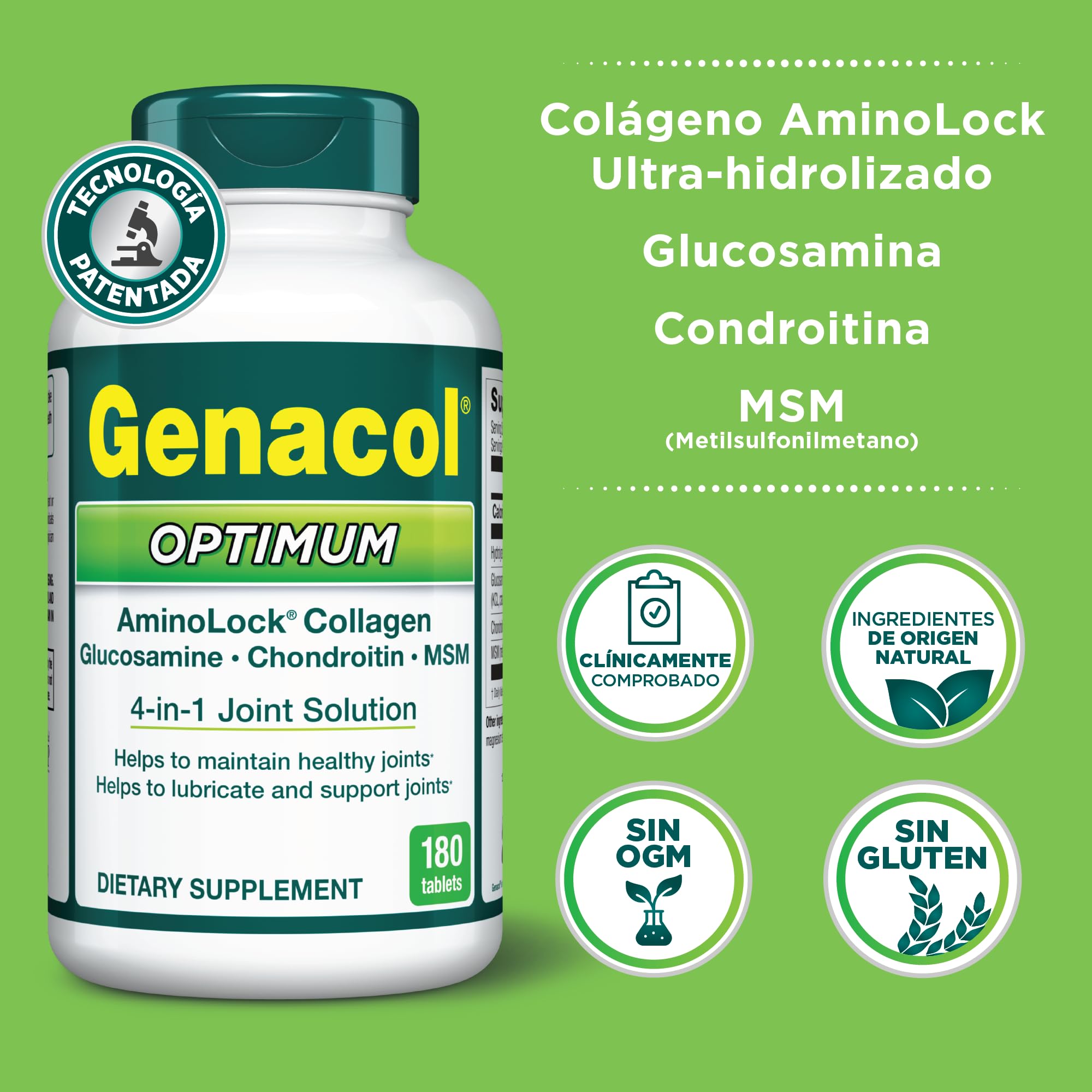 Genacol Optimum caja abierta mostrando las tabletas y la presentación interior