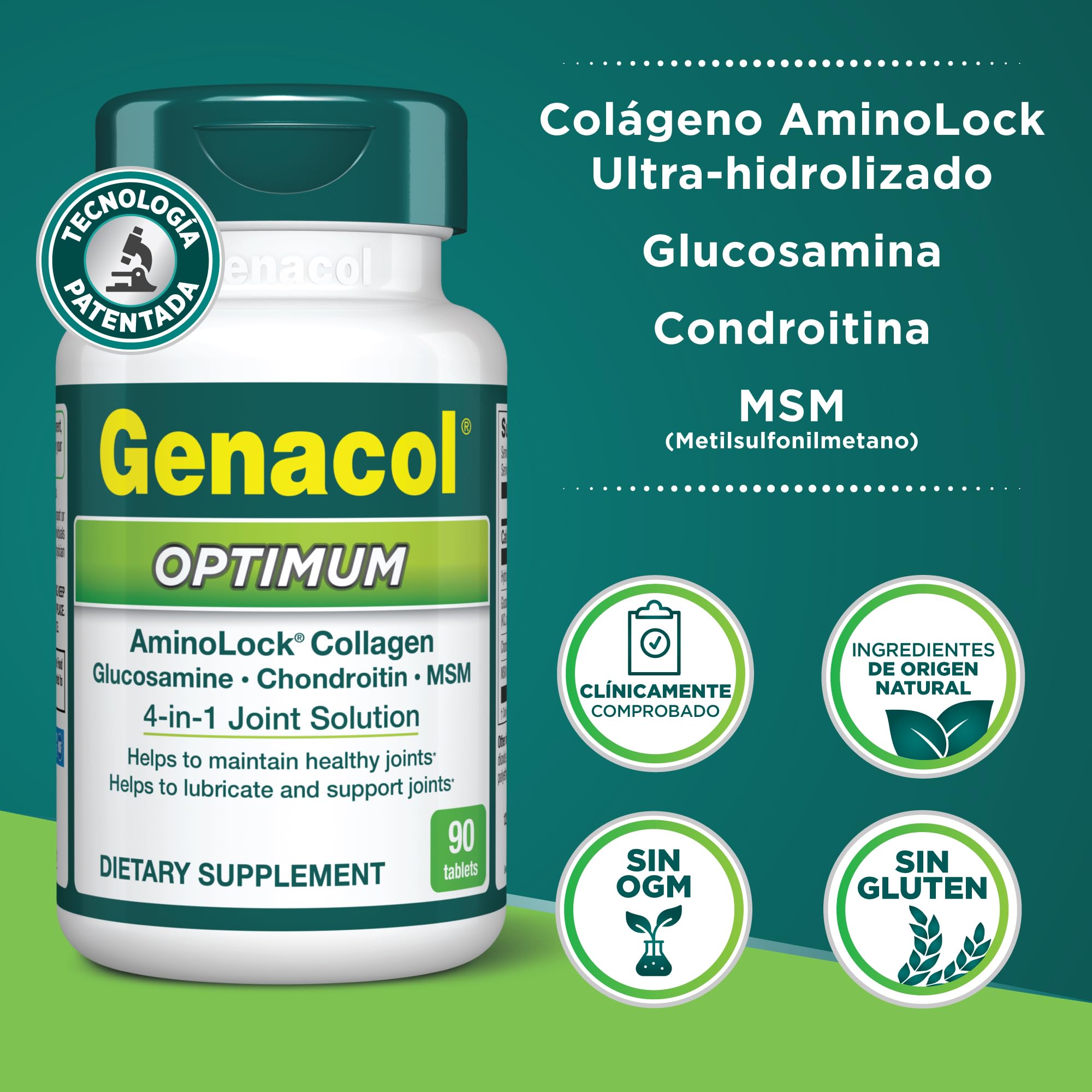 Tableta de Genacol Optimum en mano para comparar tamaño y dosificación práctica