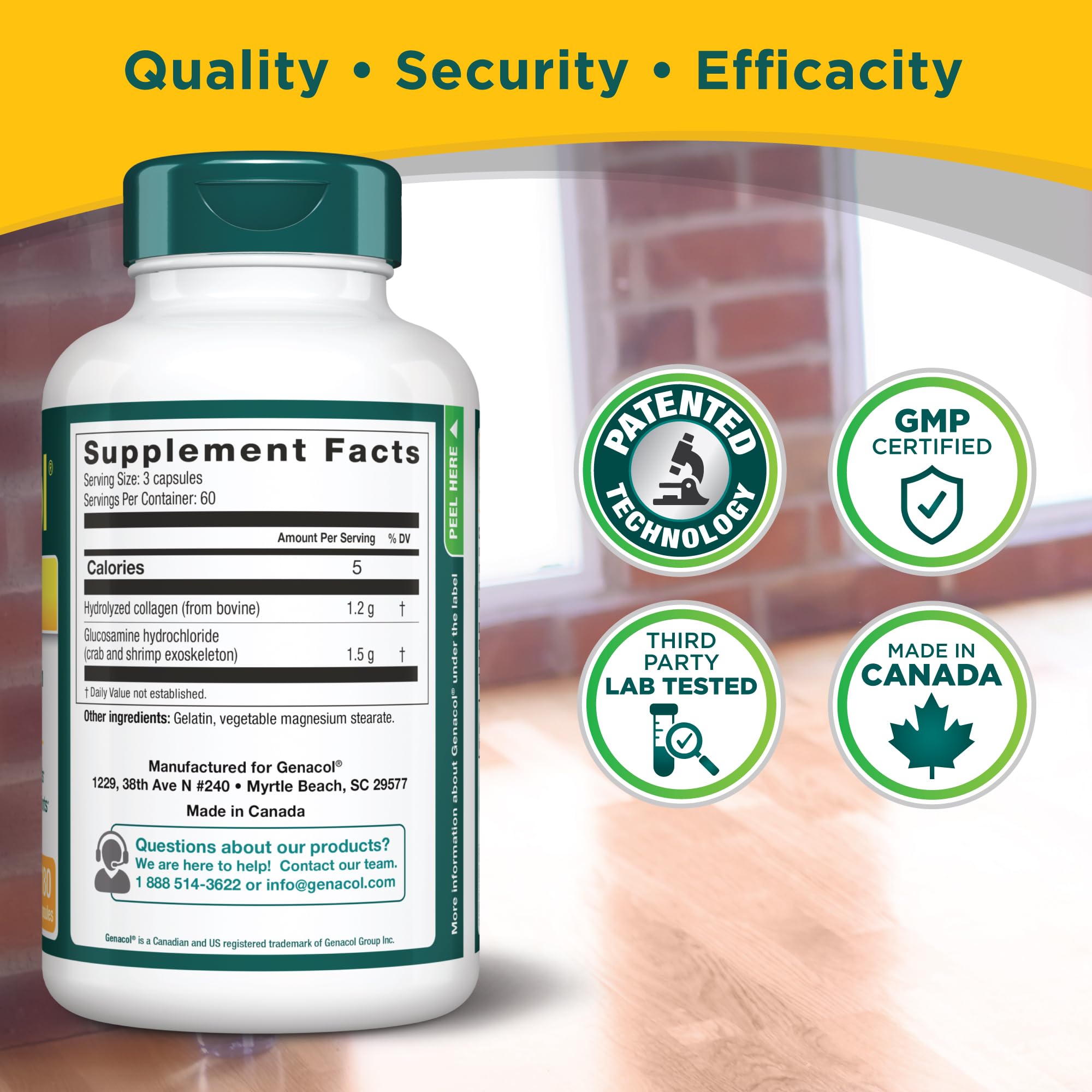 Etiqueta de Genacol Plus con lista de ingredientes clara, transparencia y calidad
