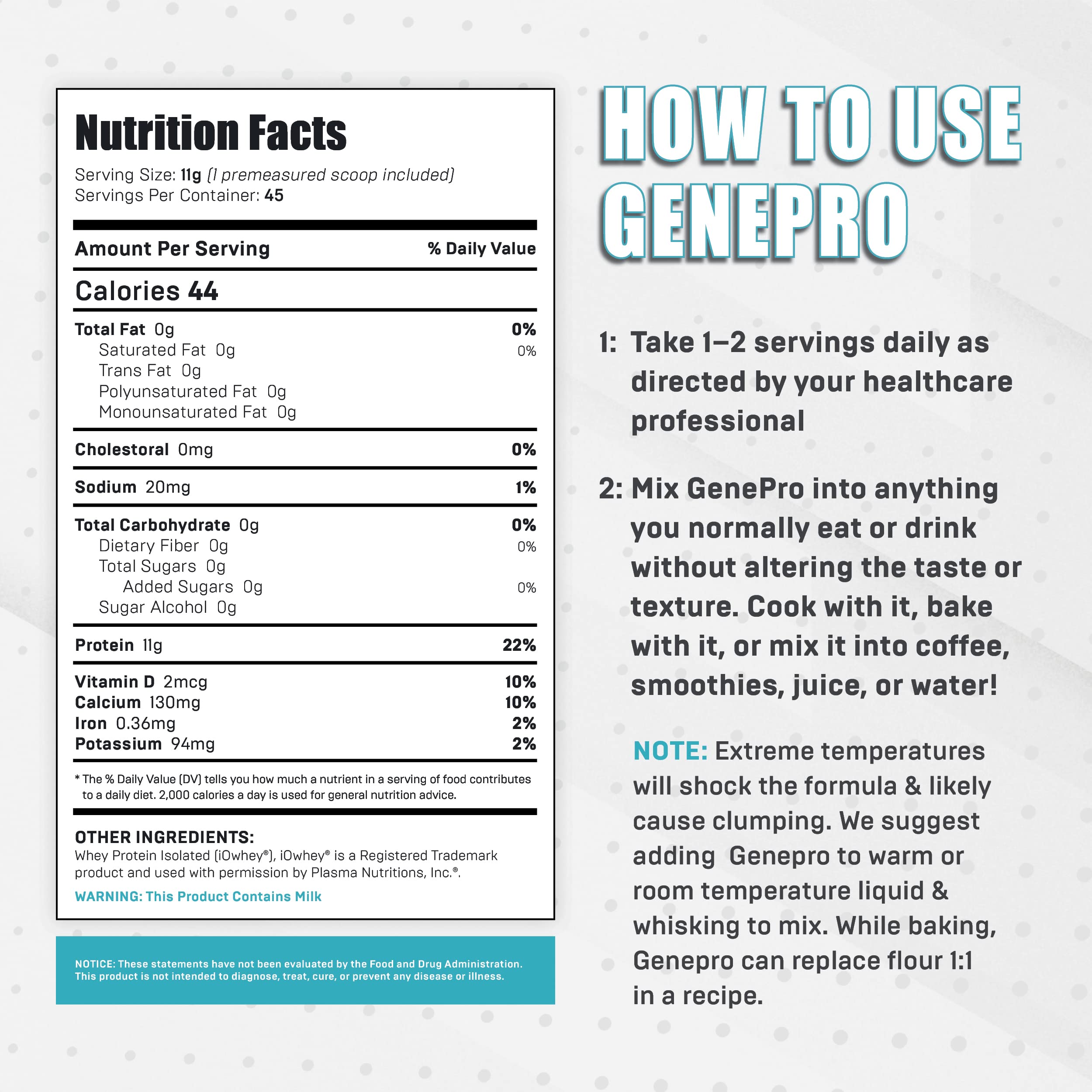 GENEPRO GEN. 3 en cocina junto a ingredientes — integración práctica en recetas