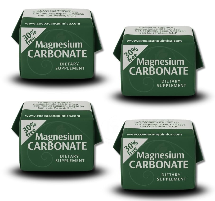 Generic carbonato de magnesio empaque frontal, portabilidad y dosificación clara