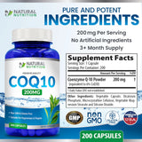 Generic Coq10 etiqueta nutricional enfocada en 200 mg por cápsula
