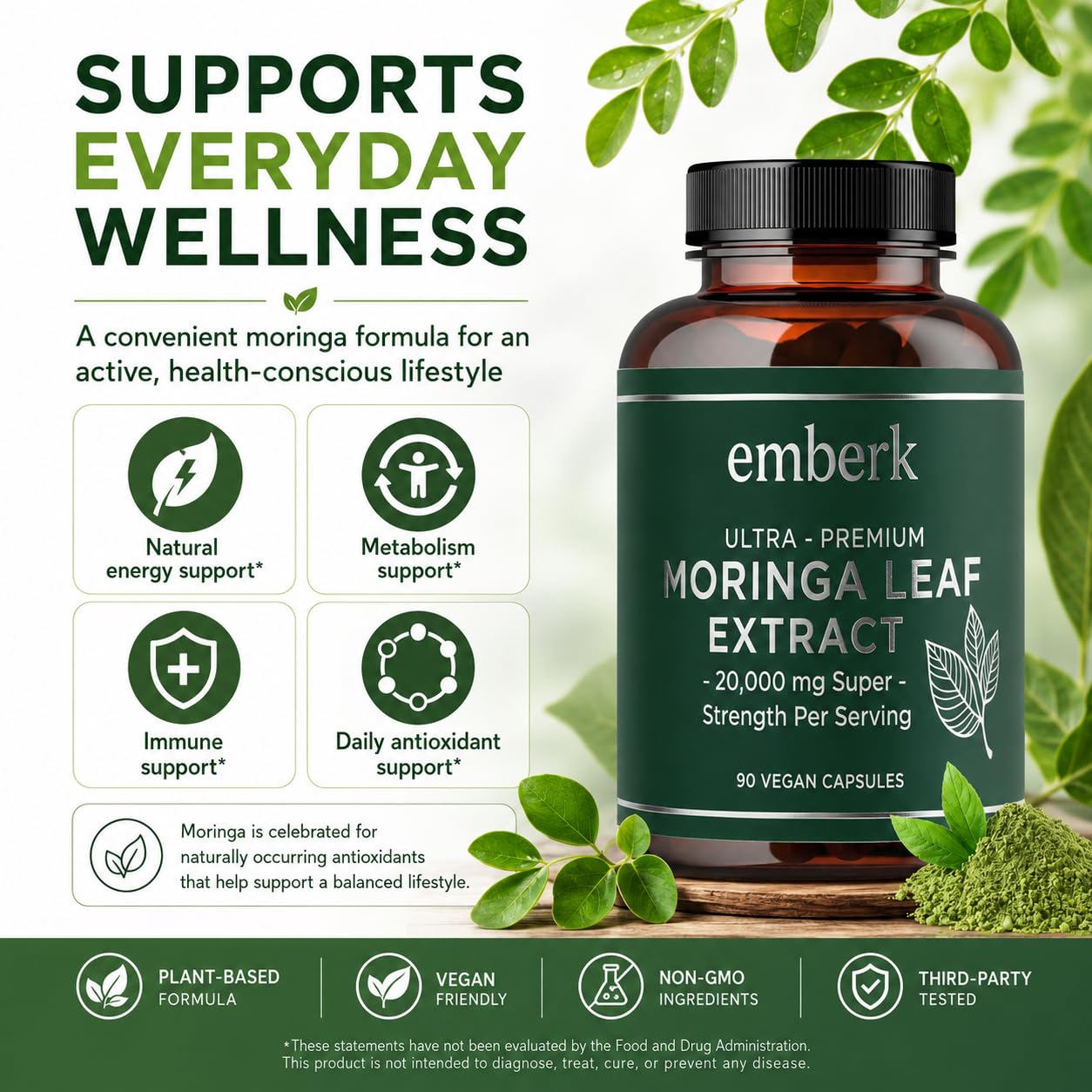 Generic botella de Moringa con etiqueta legible y garantía visual