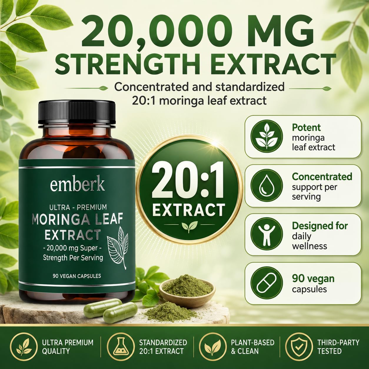 Generic cápsula de Moringa abierta mostrando contenido concentrado