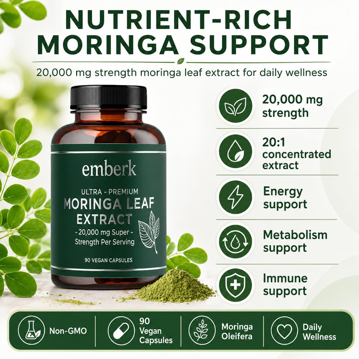 Generic cápsulas de Moringa en mano para dosificación práctica