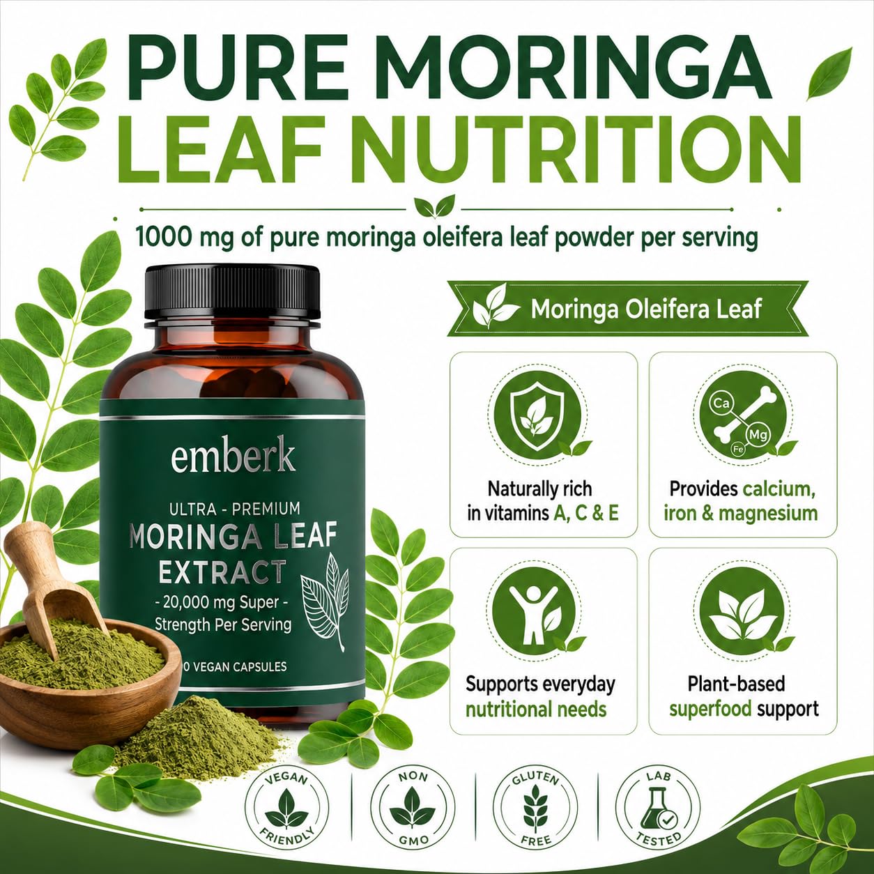 Generic polvo de Moringa en primer plano destacando pureza