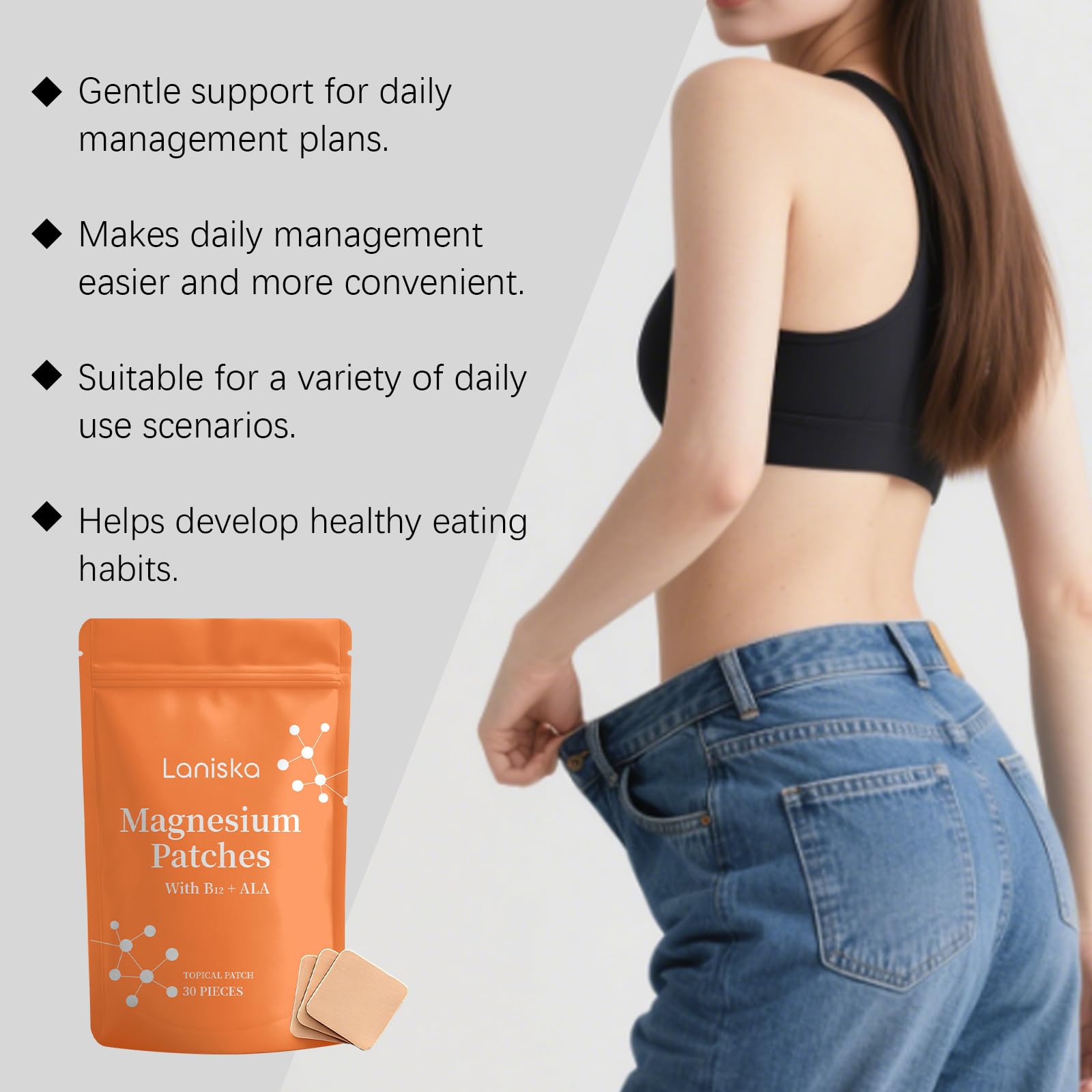 Generic parche magnesio etiqueta con ingredientes naturales visible y transparente