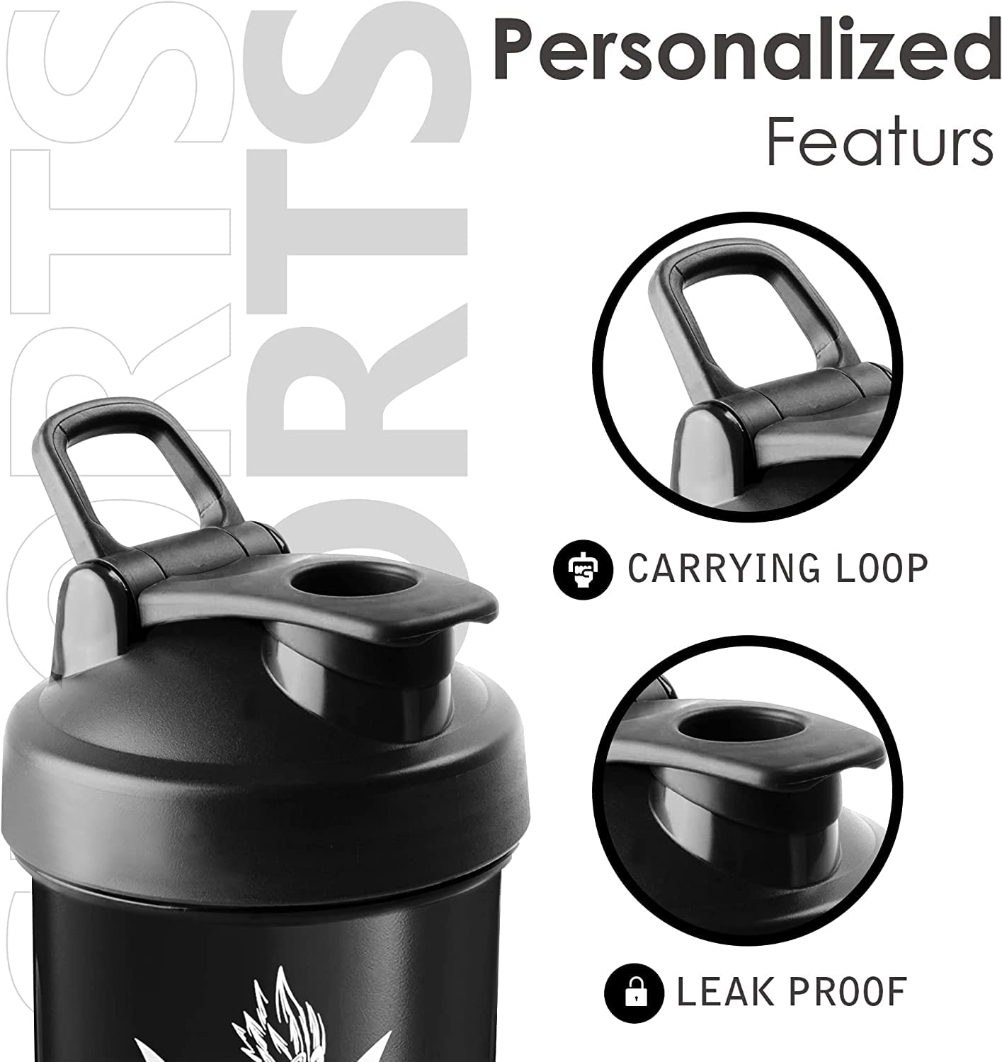 Generic persona en gimnasio usando el shaker mezclando proteína fácilmente
