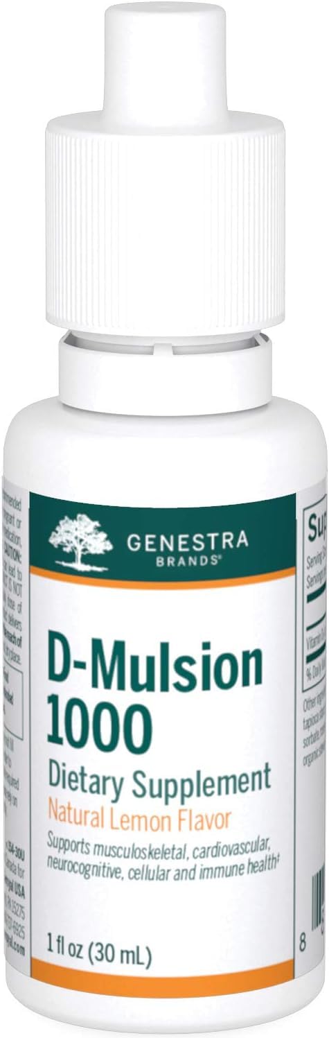 Botella de D-Mulsion 1000 abierta con tapón visible, Genestra Brands y diseño práctico para uso diario