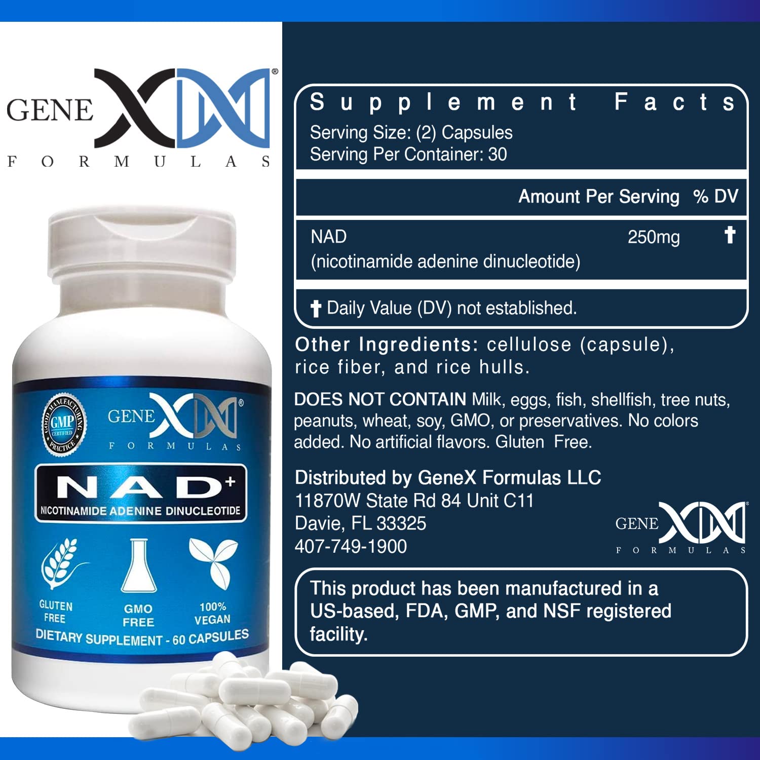 Genex Formulas cápsulas visibles en botella abierta para dosificación sencilla