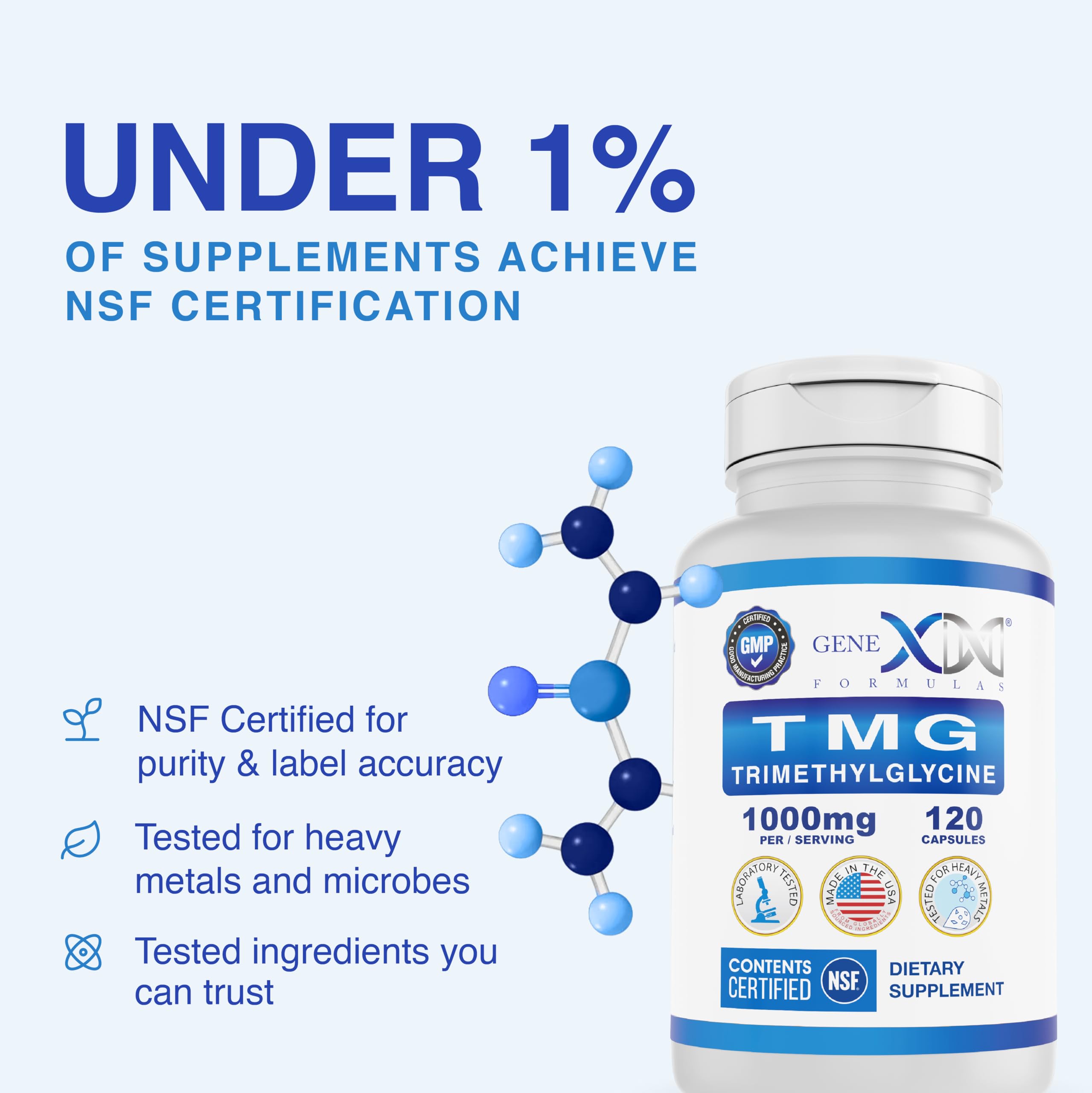 Genex Formulas etiqueta legible con información de dosis y certificaciones