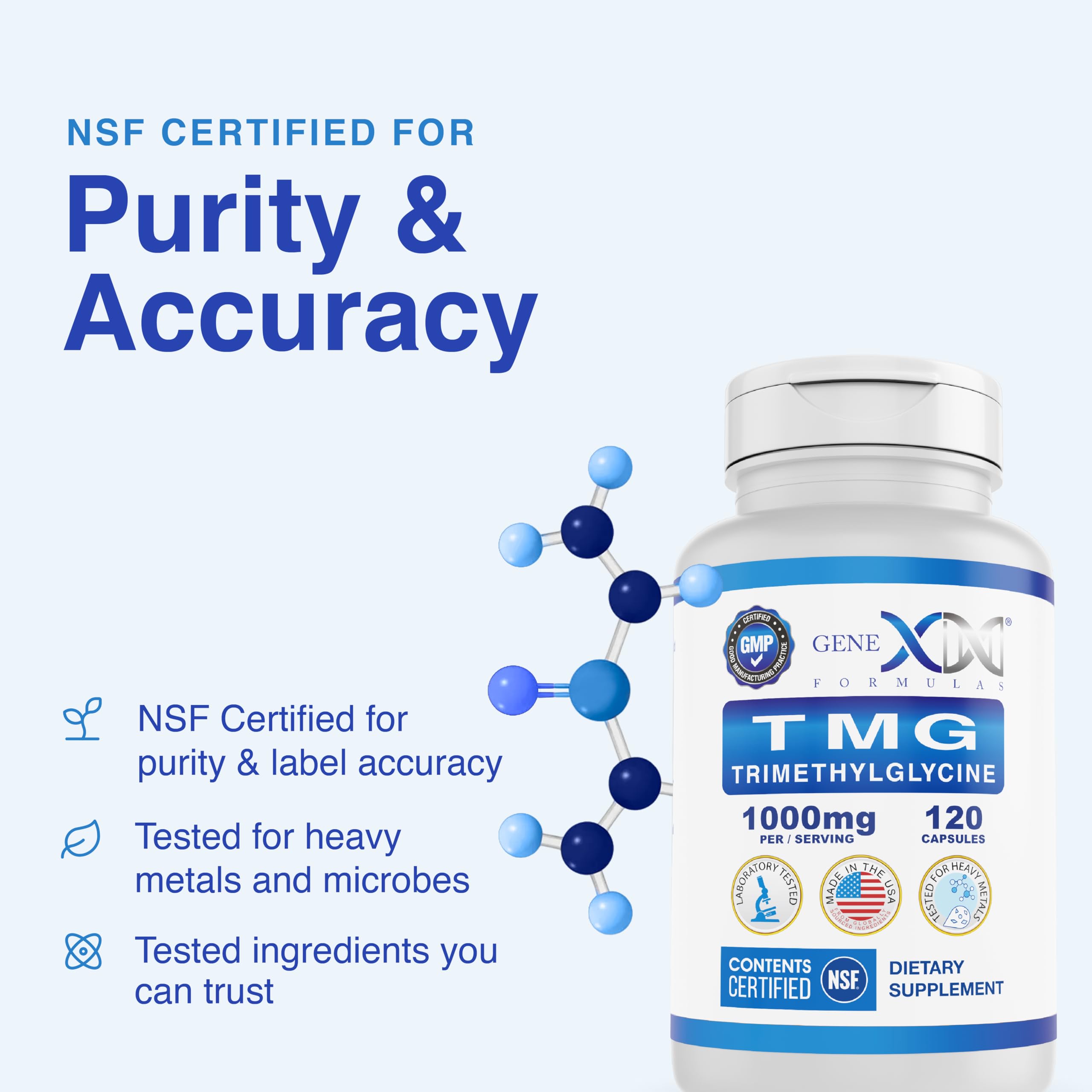 Genex Formulas sello NSF visible certificando seguridad y calidad