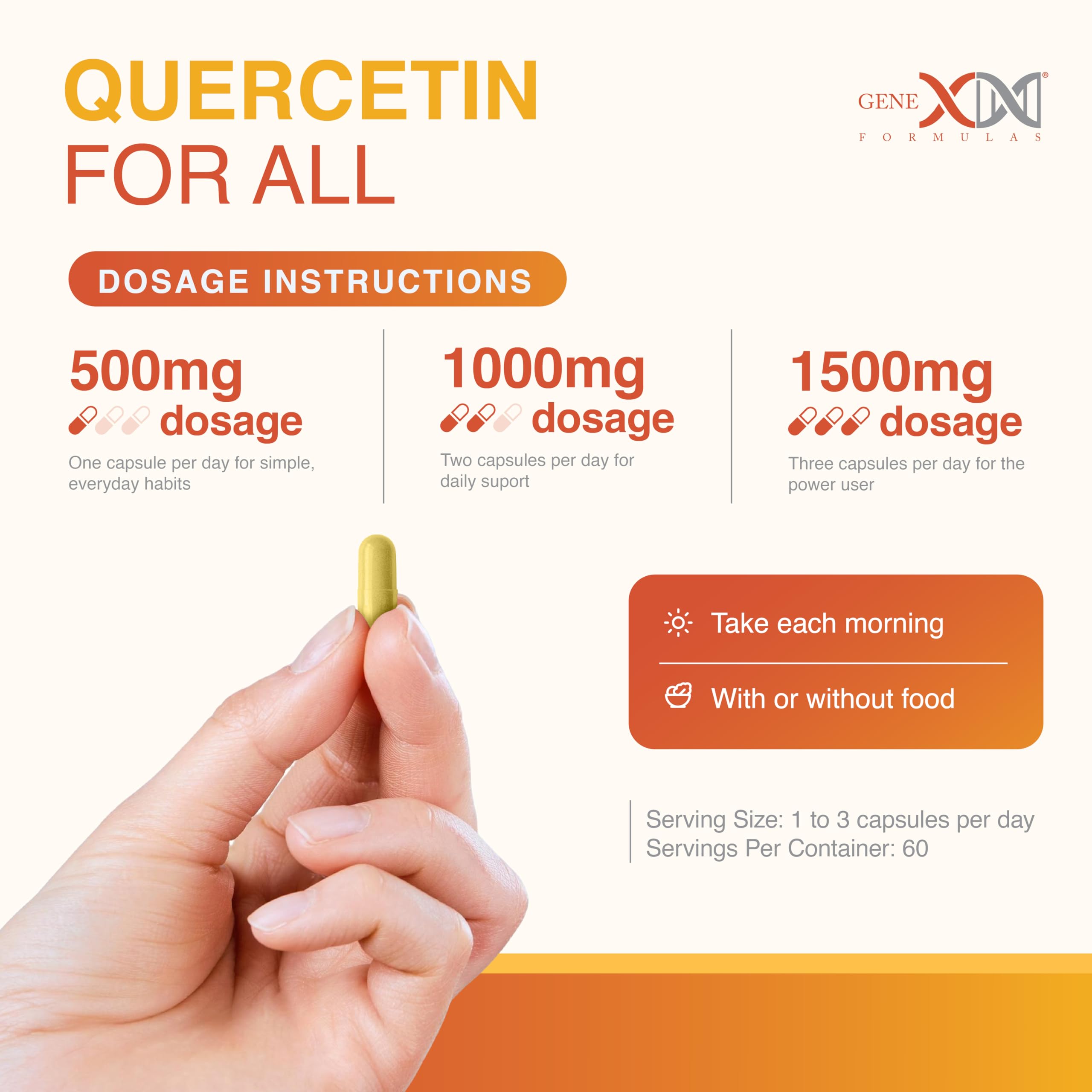Cápsula Genex Quercetin en mano para apreciar tamaño y facilidad
