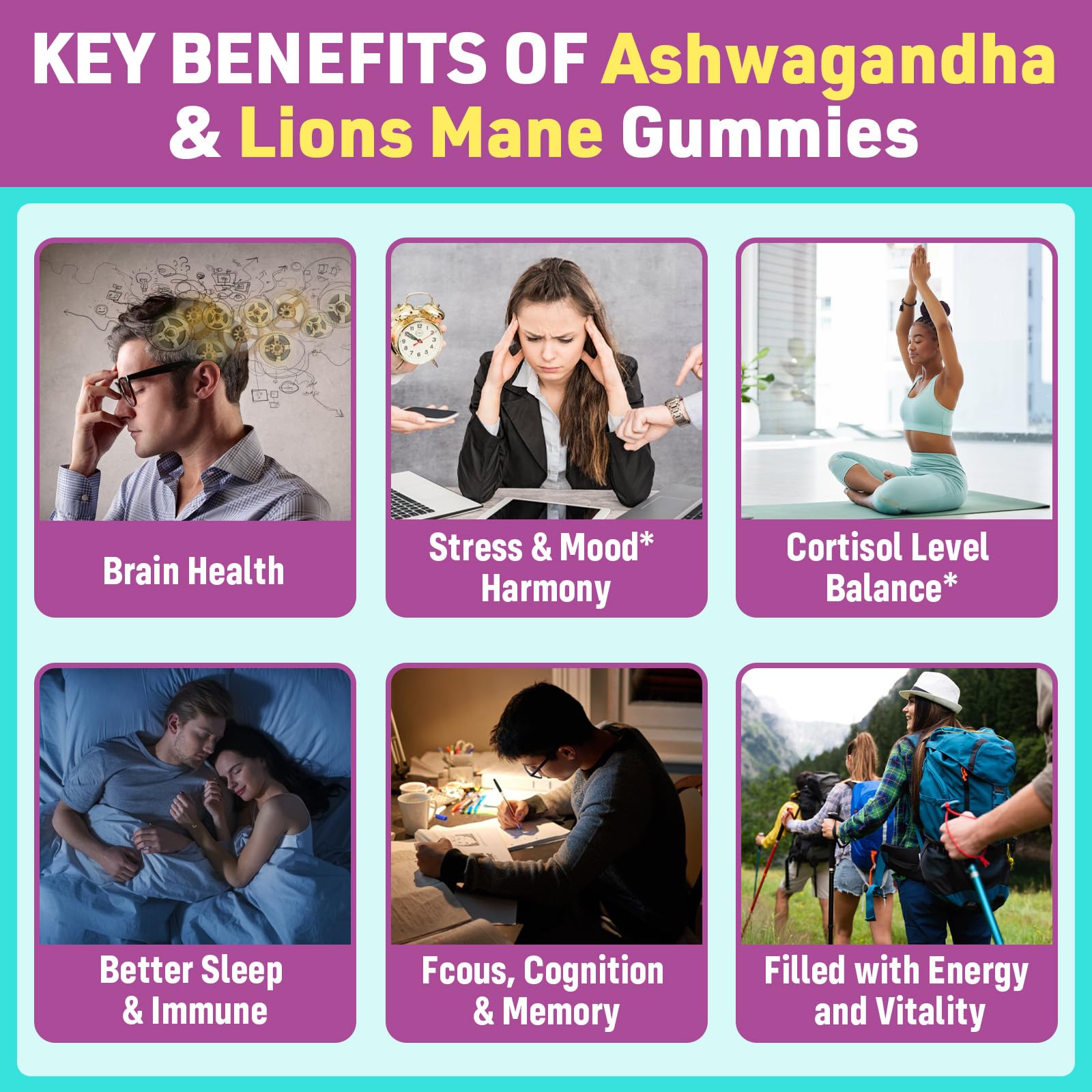 GENFOJAS ingredientes ashwagandha y lion's mane para apoyo cognitivo