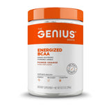The Genius Brand frasco Genius BCAA Powder vista frontal y beneficios visibles