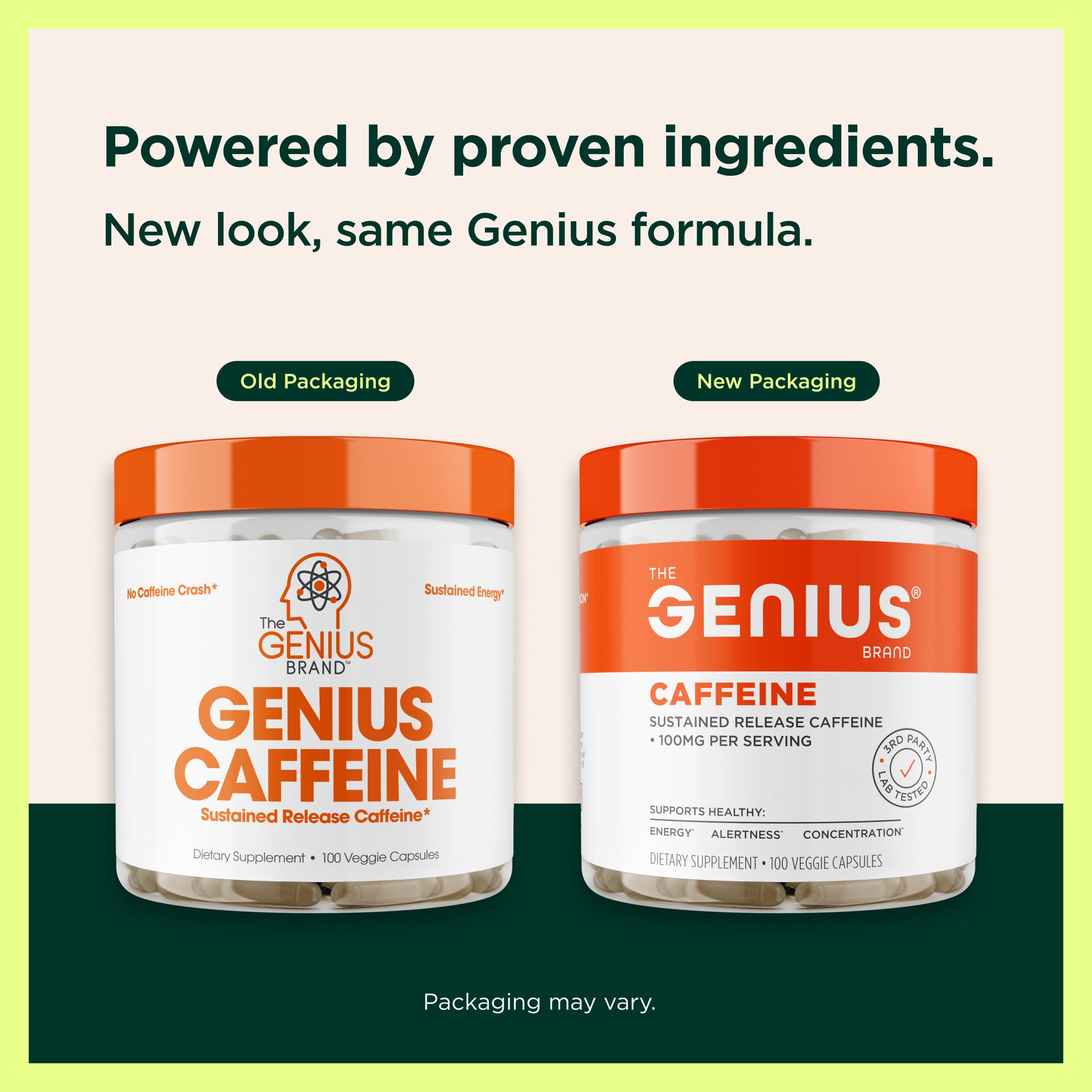 The Genius Brand cápsula en mano para comparar tamaño y facilidad de ingestión