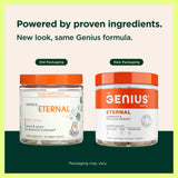 The Genius Brand botella abierta mostrando 60 cápsulas para uso mensual