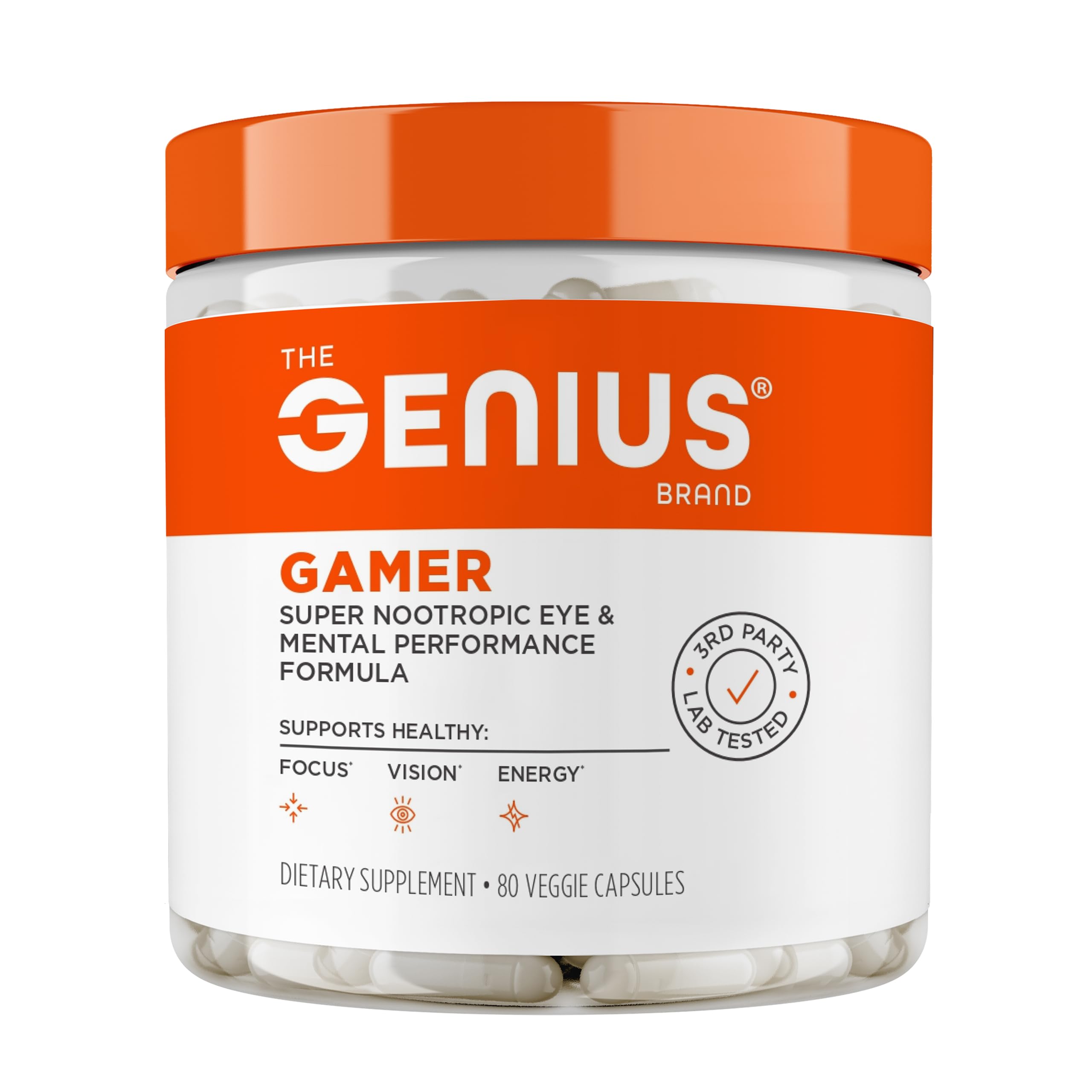 The Genius Brand mano sosteniendo cápsula para referencia de dosis