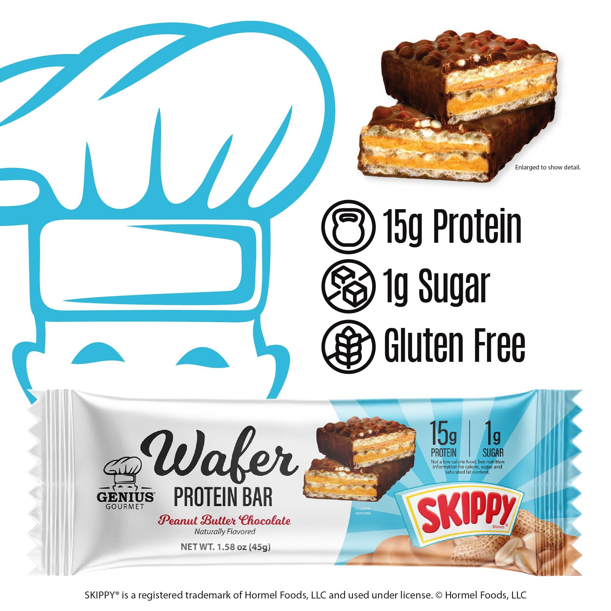 Genius Gourmet SKIPPY textura de oblea cercana destaca crujido y sabor