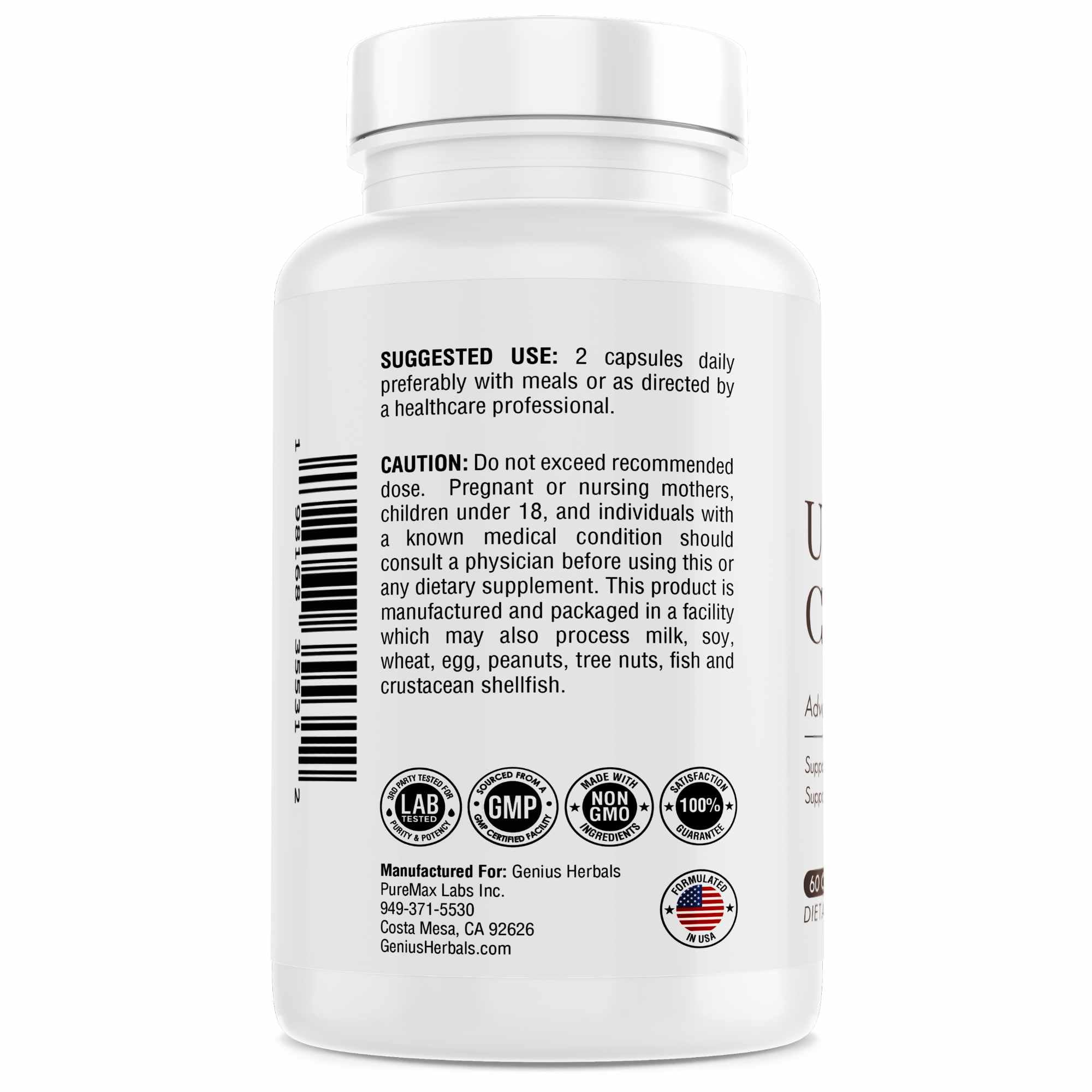 Genius Herbals primer plano cápsulas para ver textura y pureza