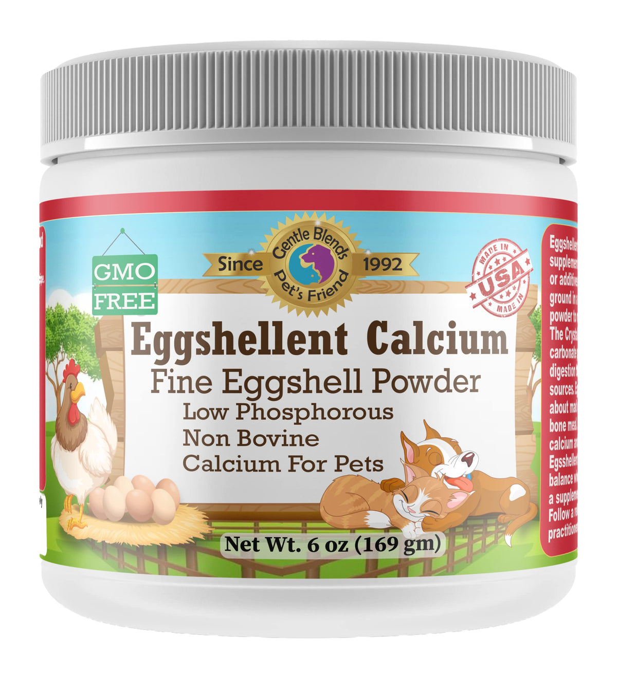 GENTLE BLENDS frasco frontal Eggshellent Calcium mostrando el envase claro y la marca