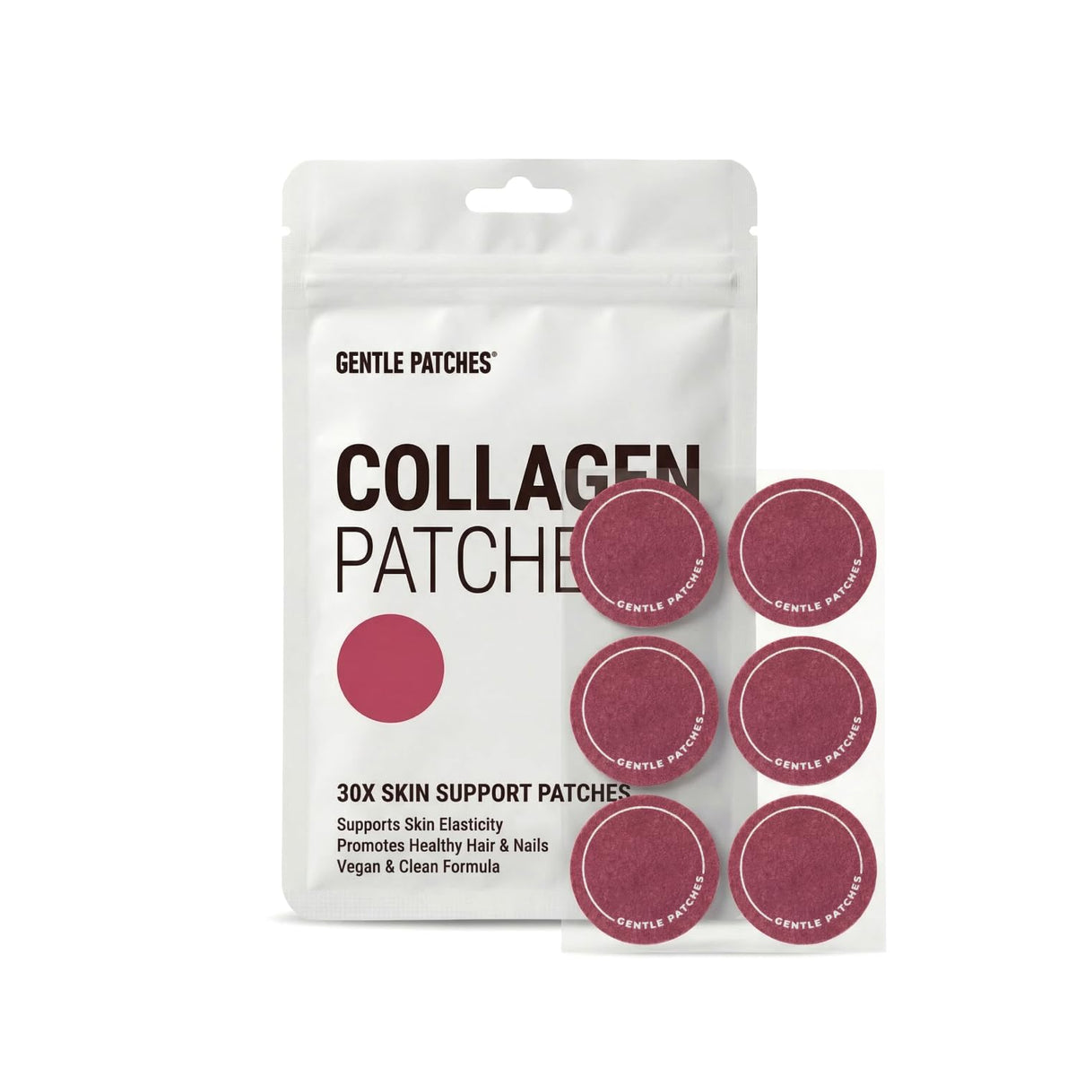 Gentle Patches empaque frontal mostrando caja y cantidad para 30 días, conveniente