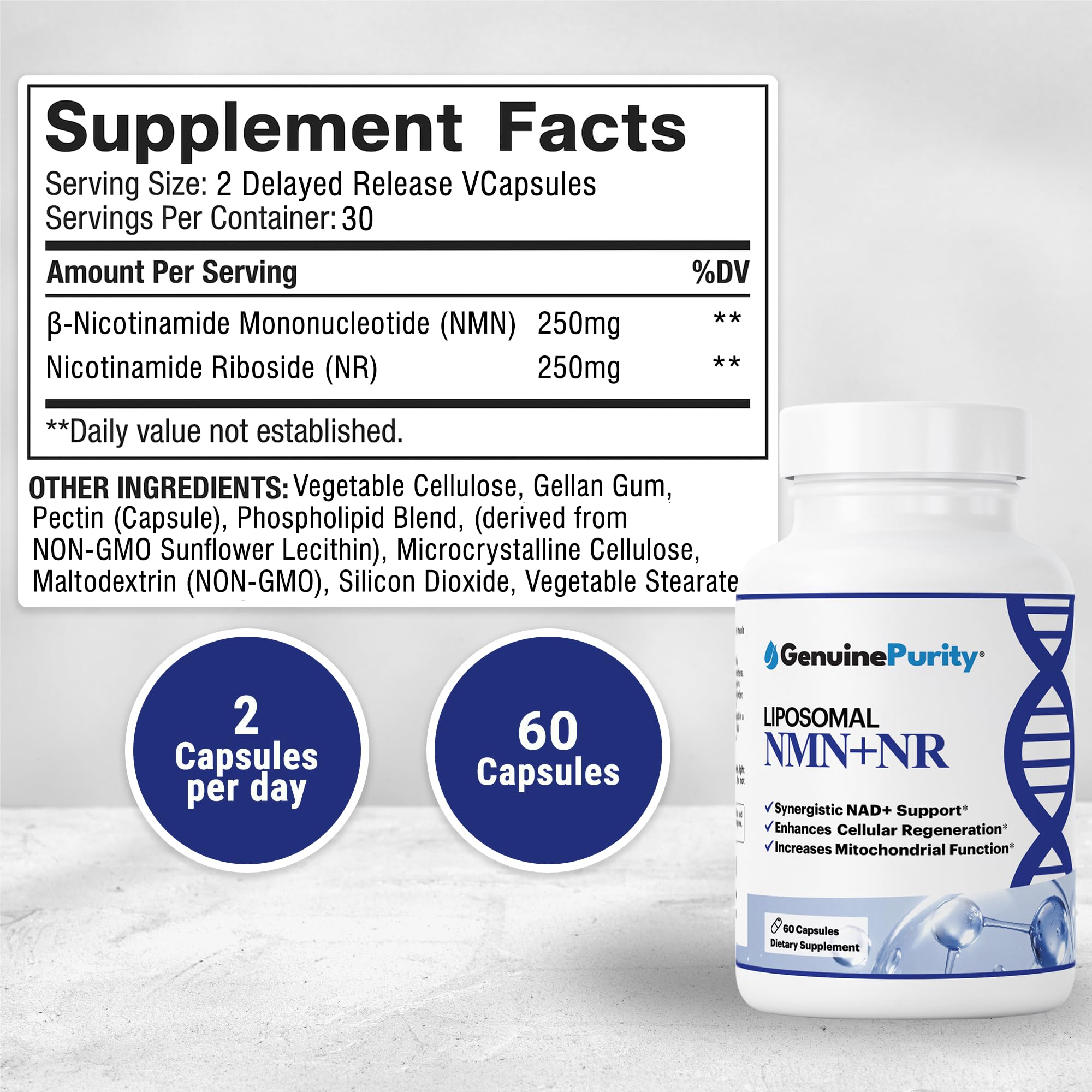 GenuinePurity cápsula vista cercana con textura clara y ventaja de absorción