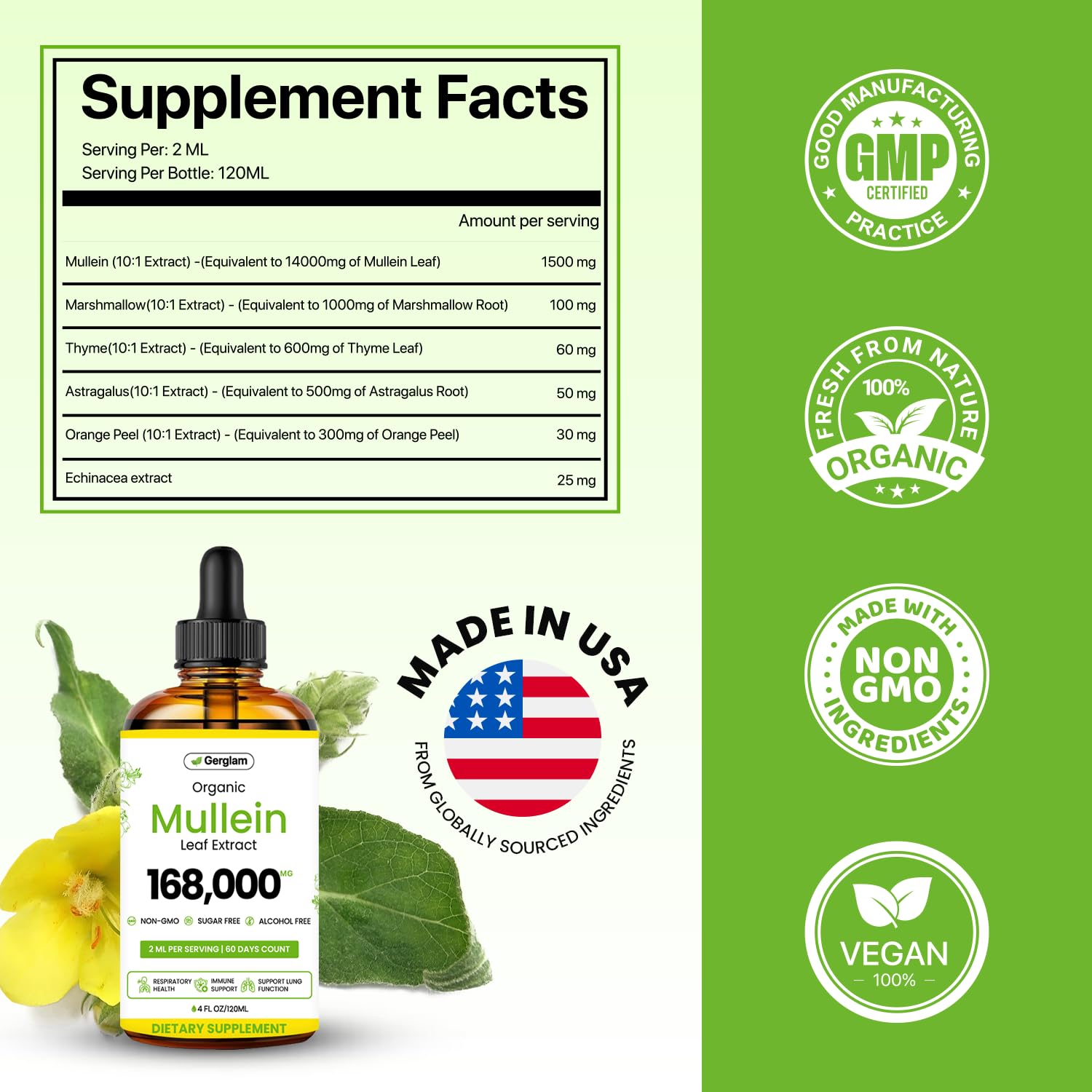 gerglam detalle de la etiqueta que destaca ingredientes y certificación USDA Organic