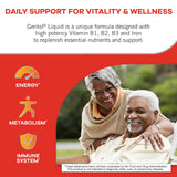 Geritol etiqueta con lista de ingredientes y concentración de vitaminas B