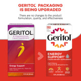 Etiqueta Geritol con listado de vitaminas B e hierro, información clara