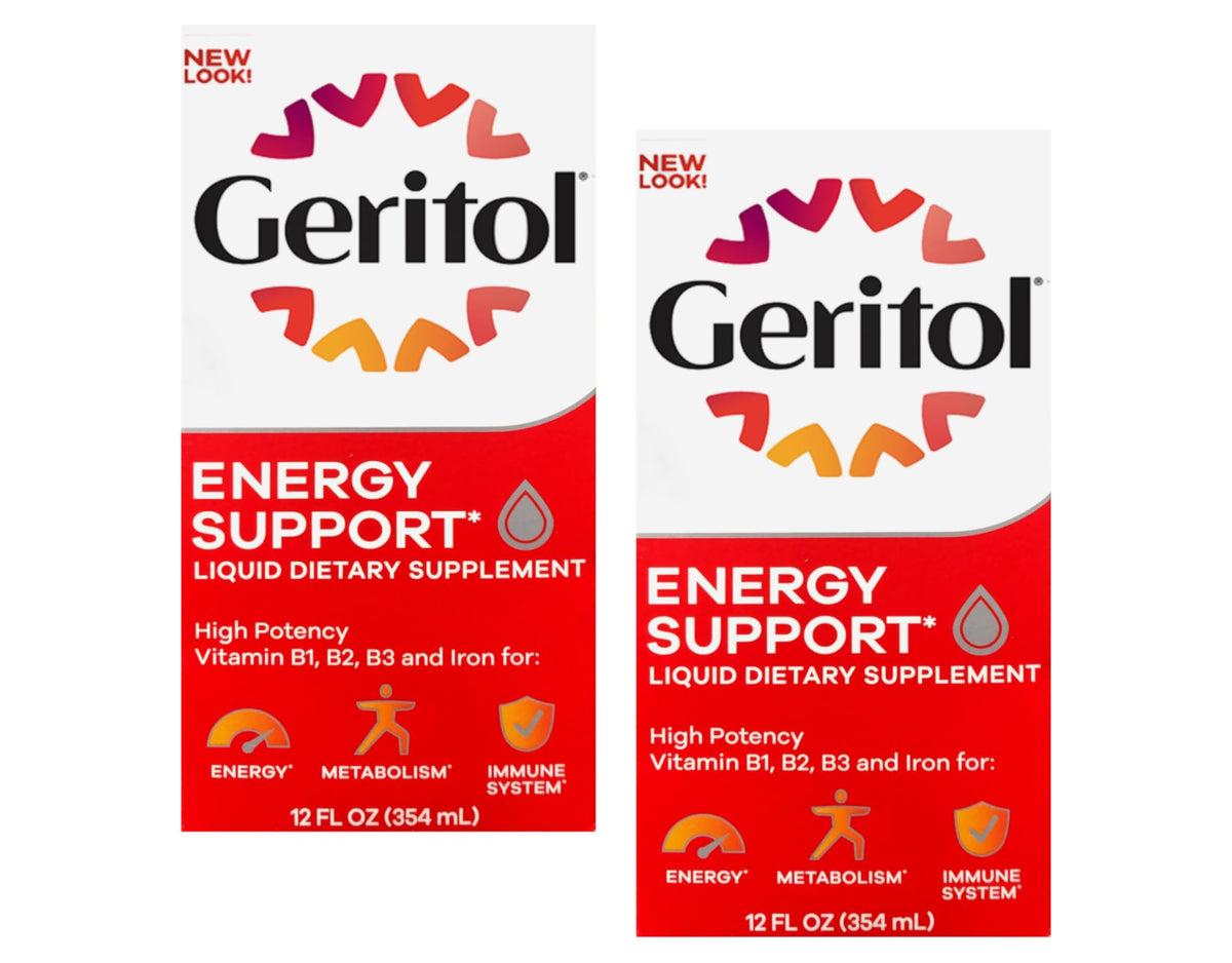 Geritol envase frontal mostrando la marca y formato pack de 2, fácil identificación