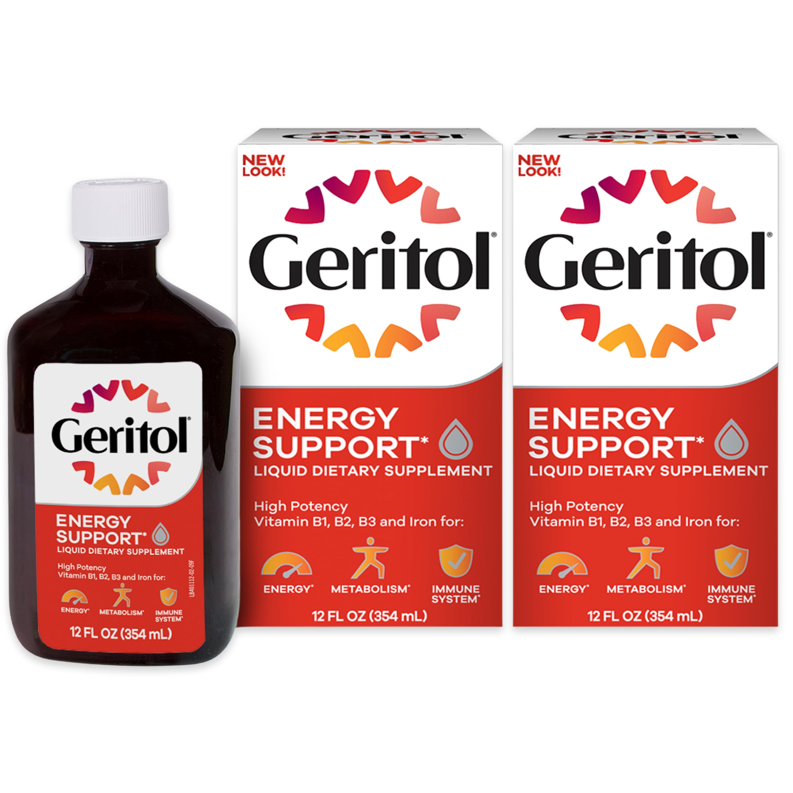 Geritol vista frontal del envase mostrando la presentación y beneficio energético