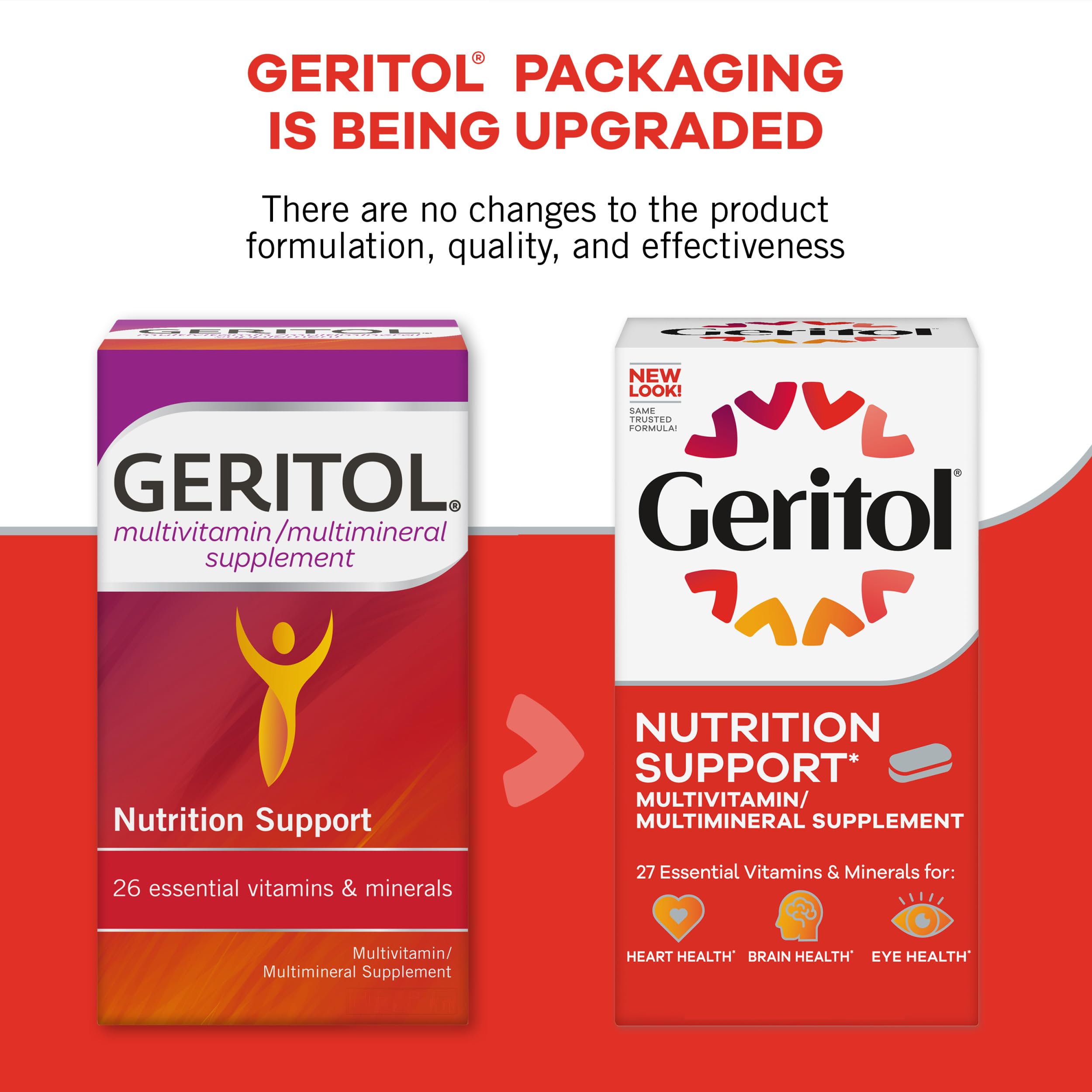 Geritol tabletas junto a un vaso de agua mostrando cómo tomar con comida