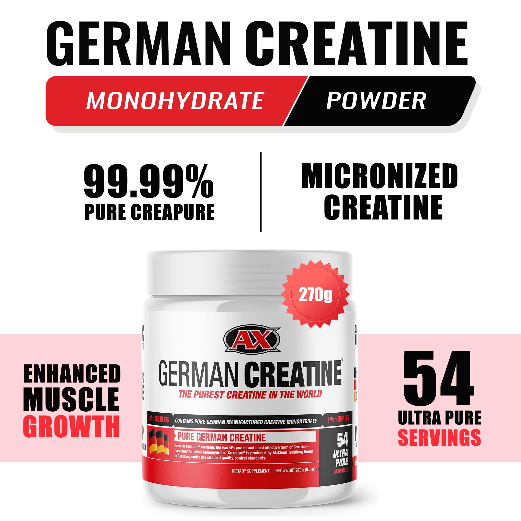 German Creatine cucharilla con polvo micronizado listo para mezclar