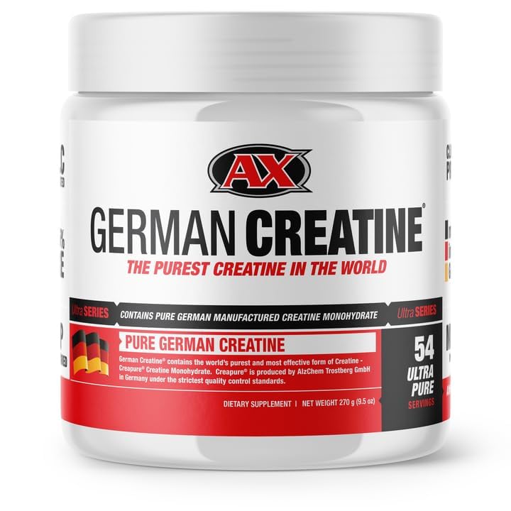 German Creatine envase frontal mostrando diseño y tamaño práctico