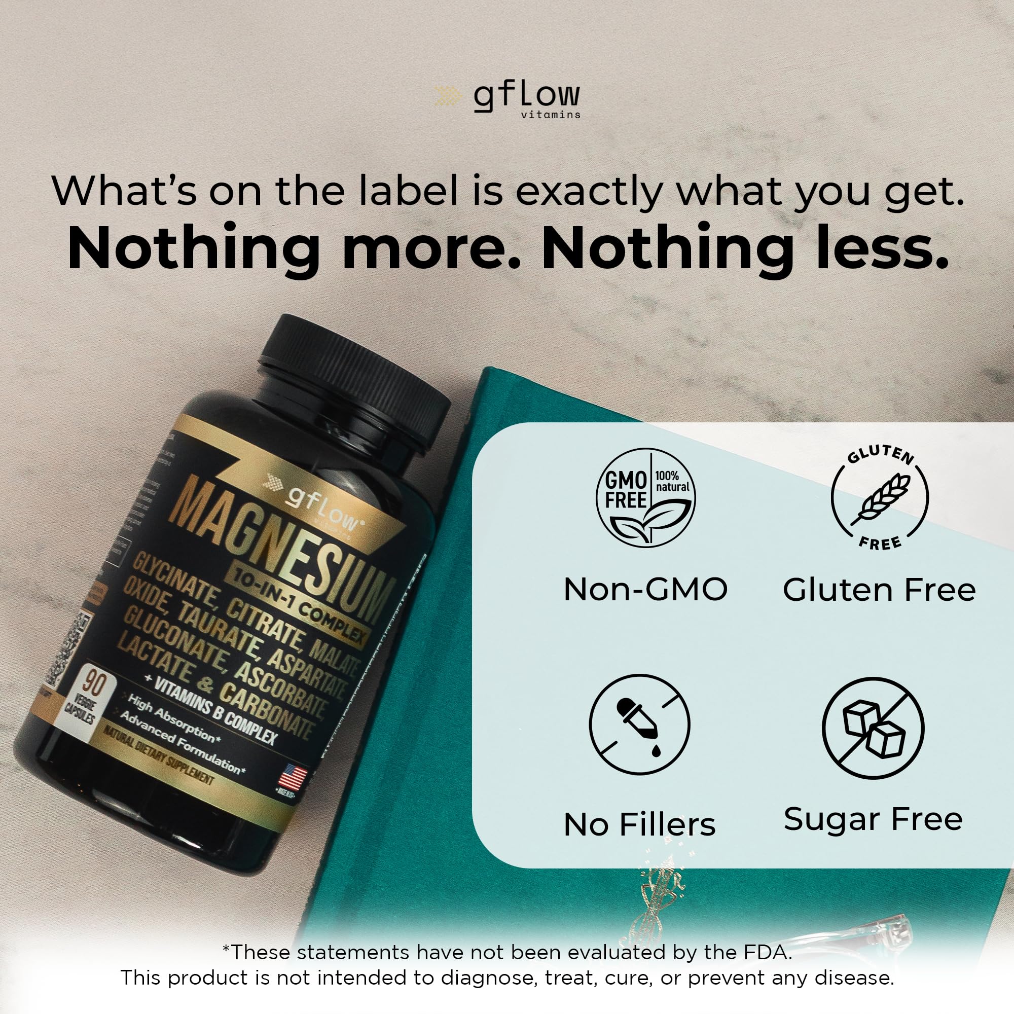 gflow vitamins botella abierta con cápsulas mostrando contenido