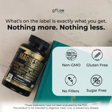 gflow vitamins botella abierta con cápsulas mostrando contenido