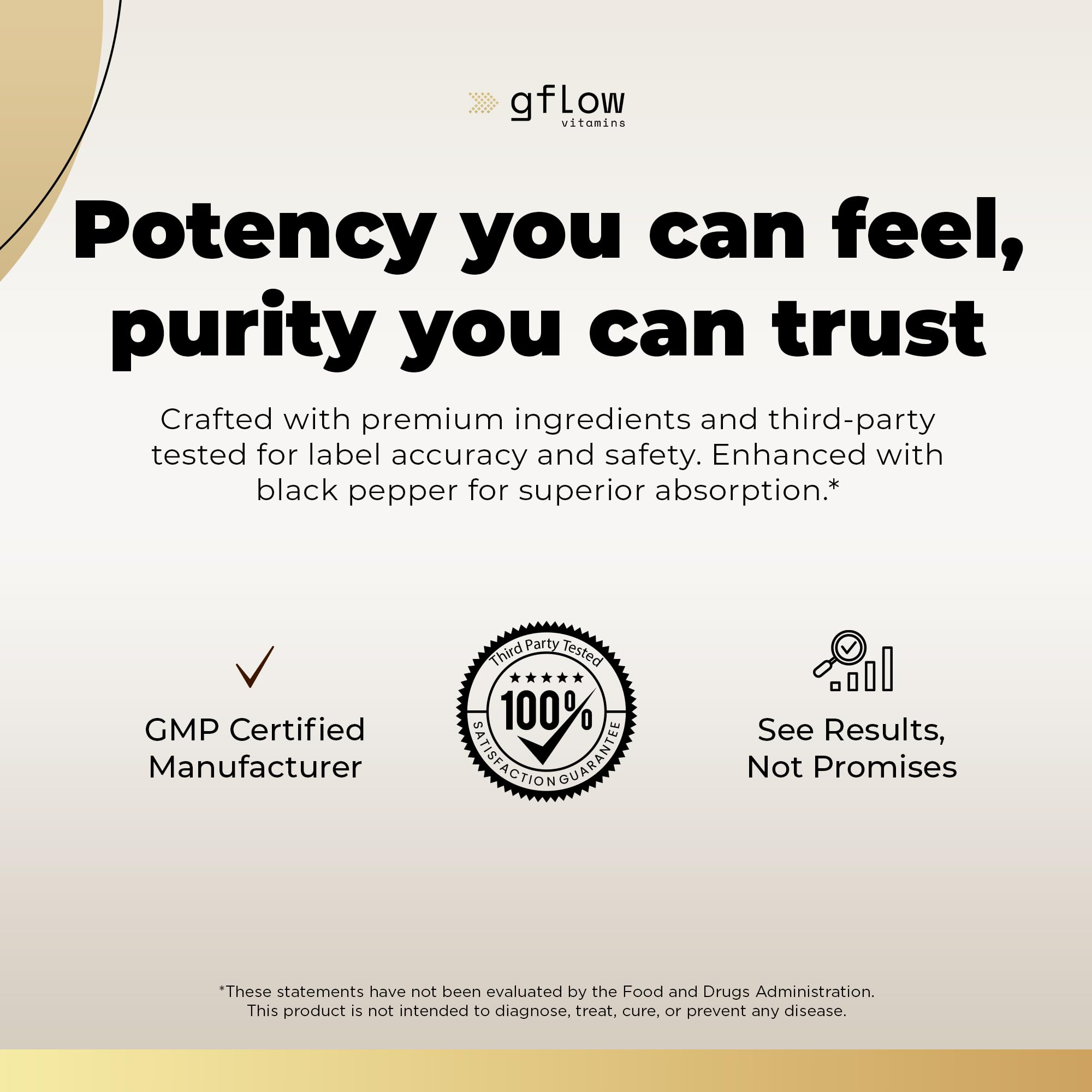 gflow vitamins etiqueta de ingredientes resaltando pureza y sin alérgenos
