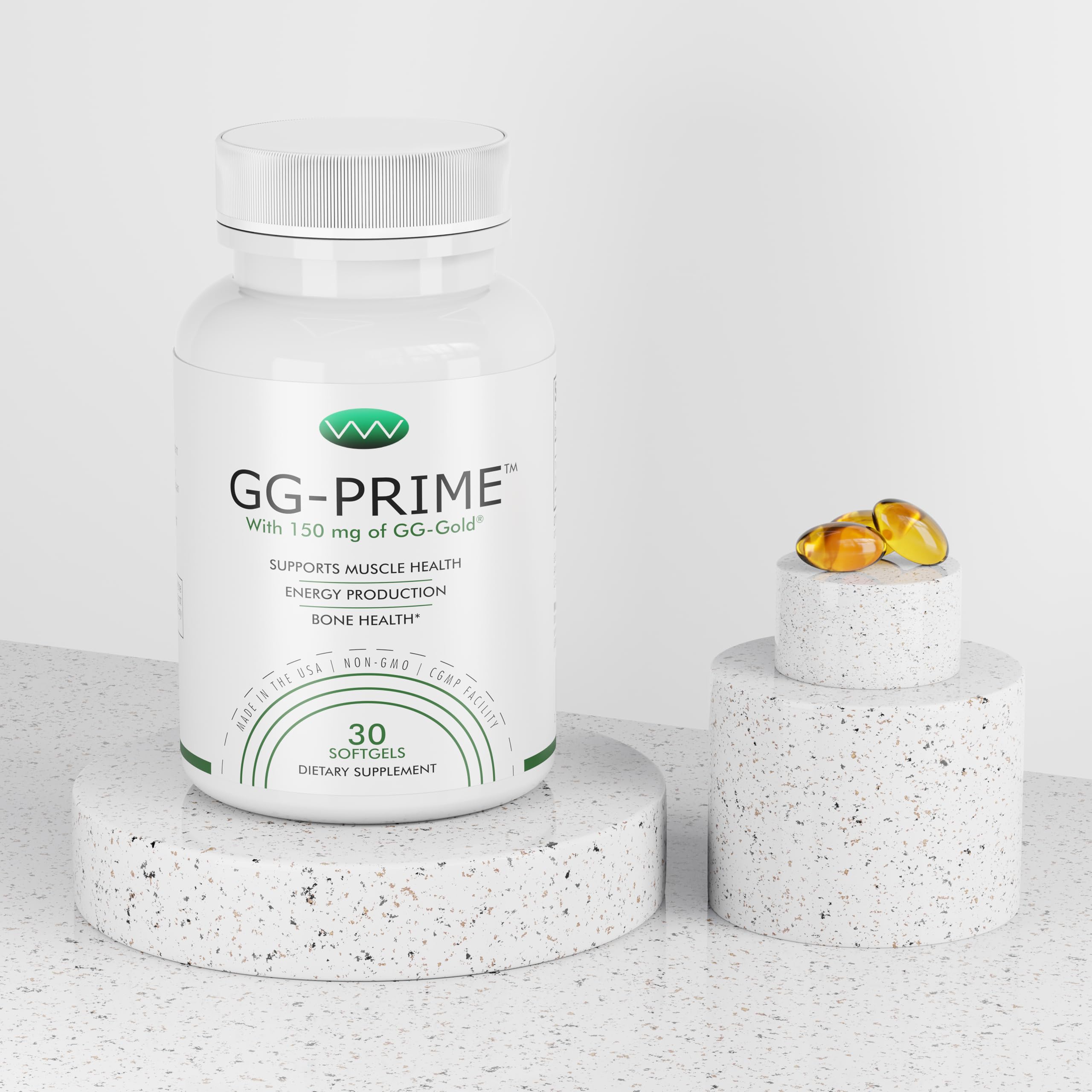 GG-PRIME detalle de etiqueta indicando GG-Gold® y calidad farmacéutica