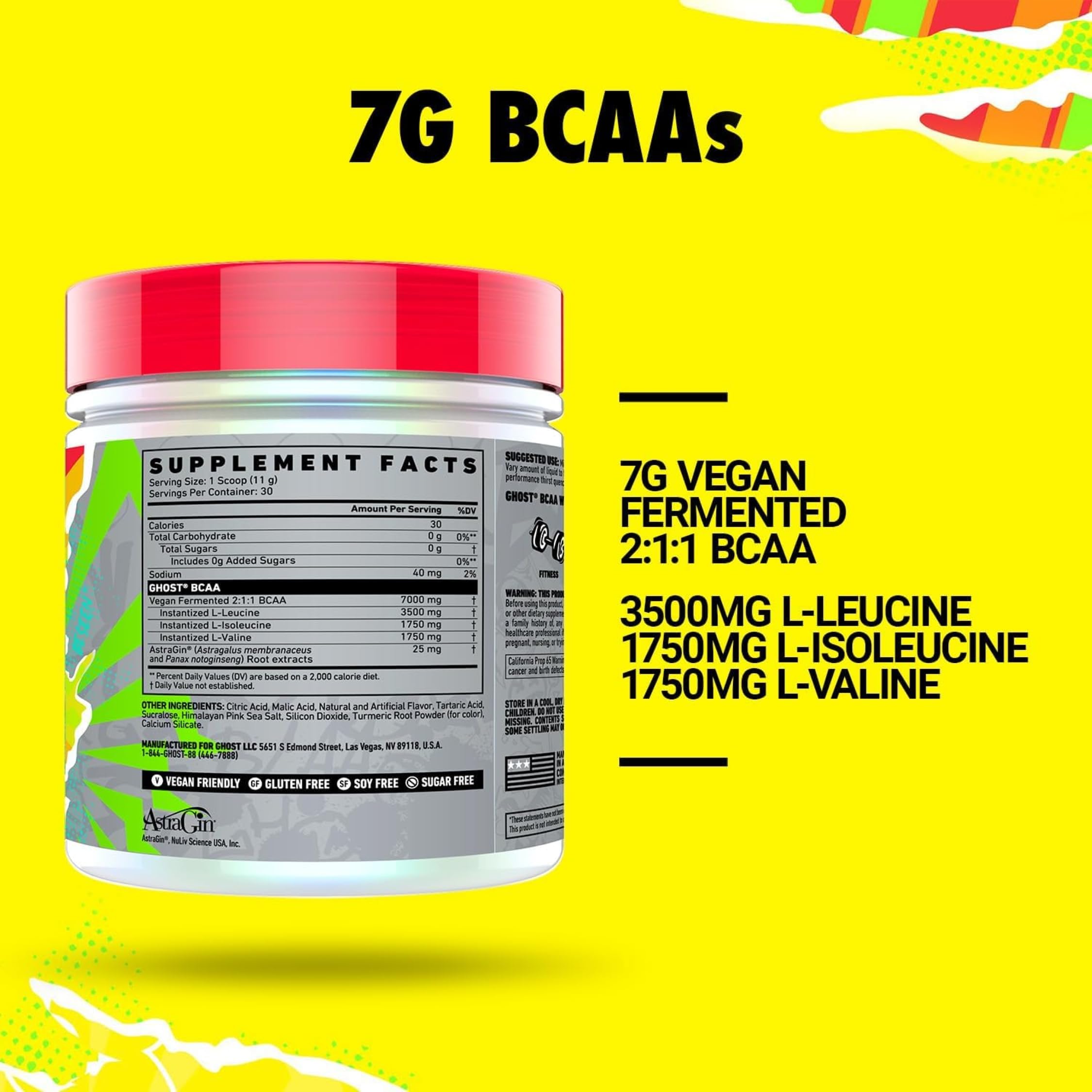 GHOST vaso con BCAA Lemon Crush disuelto, bebida refrescante para entrenar