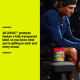 GHOST etiqueta transparente con dosis visibles, confianza en ingredientes