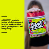 GHOST etiqueta transparente del producto mostrando dosis exactas por ingrediente
