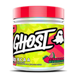 GHOST envase frontal mostrando sabor fresa sandía y beneficios visuales