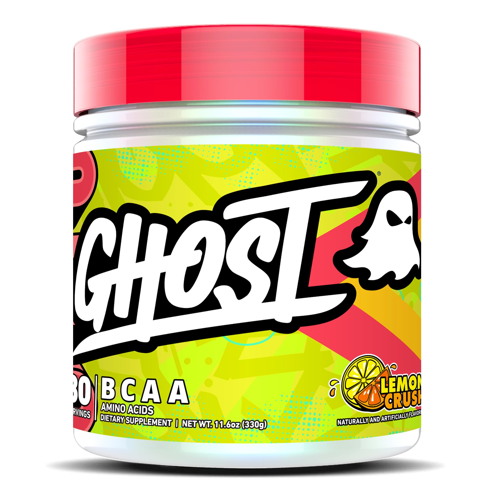 GHOST envase frontal Lemon Crush mostrando 30 raciones y sin azúcar