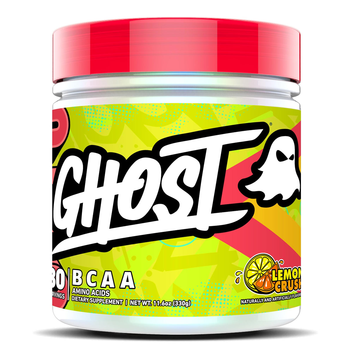 GHOST envase frontal Lemon Crush mostrando 30 raciones y sin azúcar