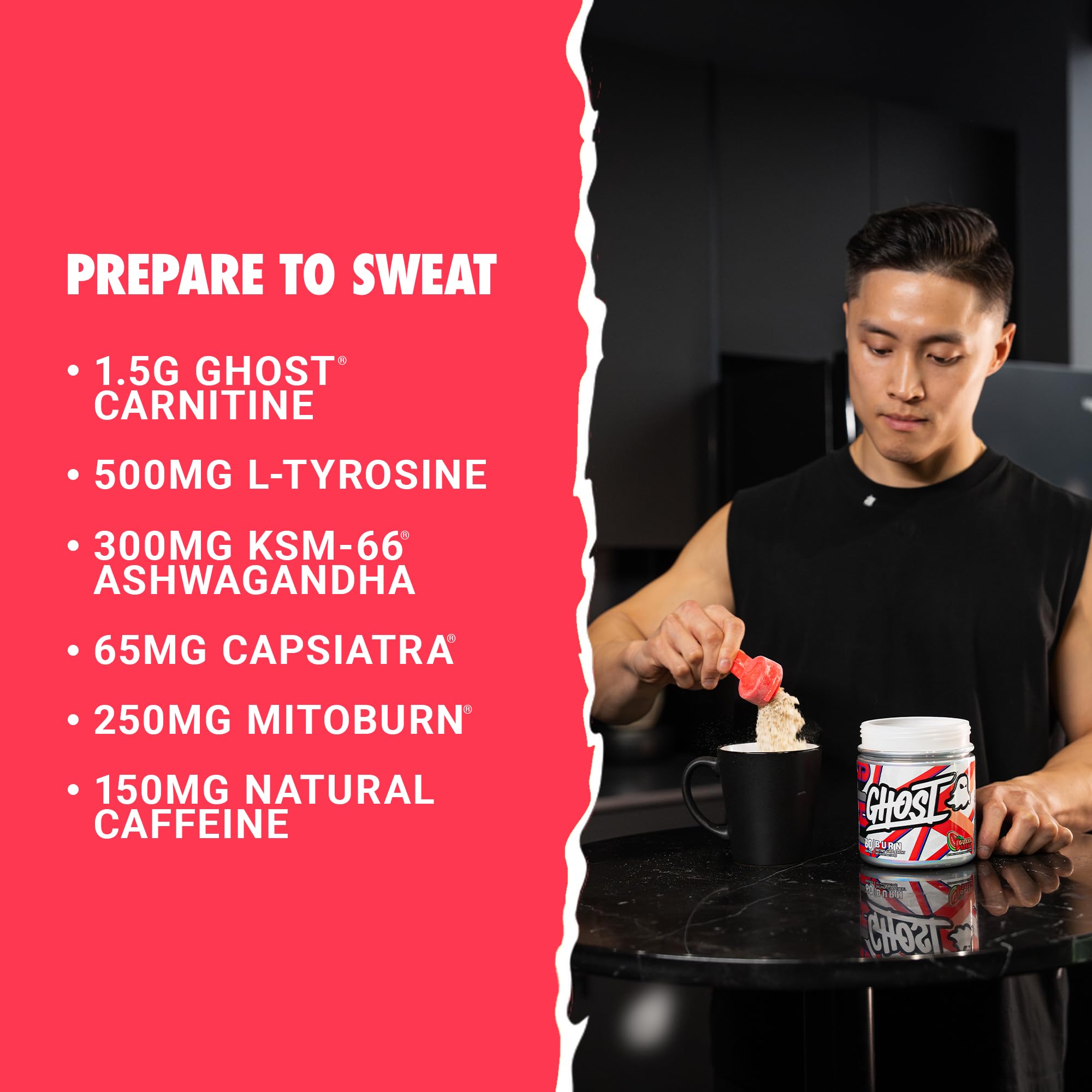 GHOST bebida preparada en vaso en uso antes del entrenamiento para energía inmediata