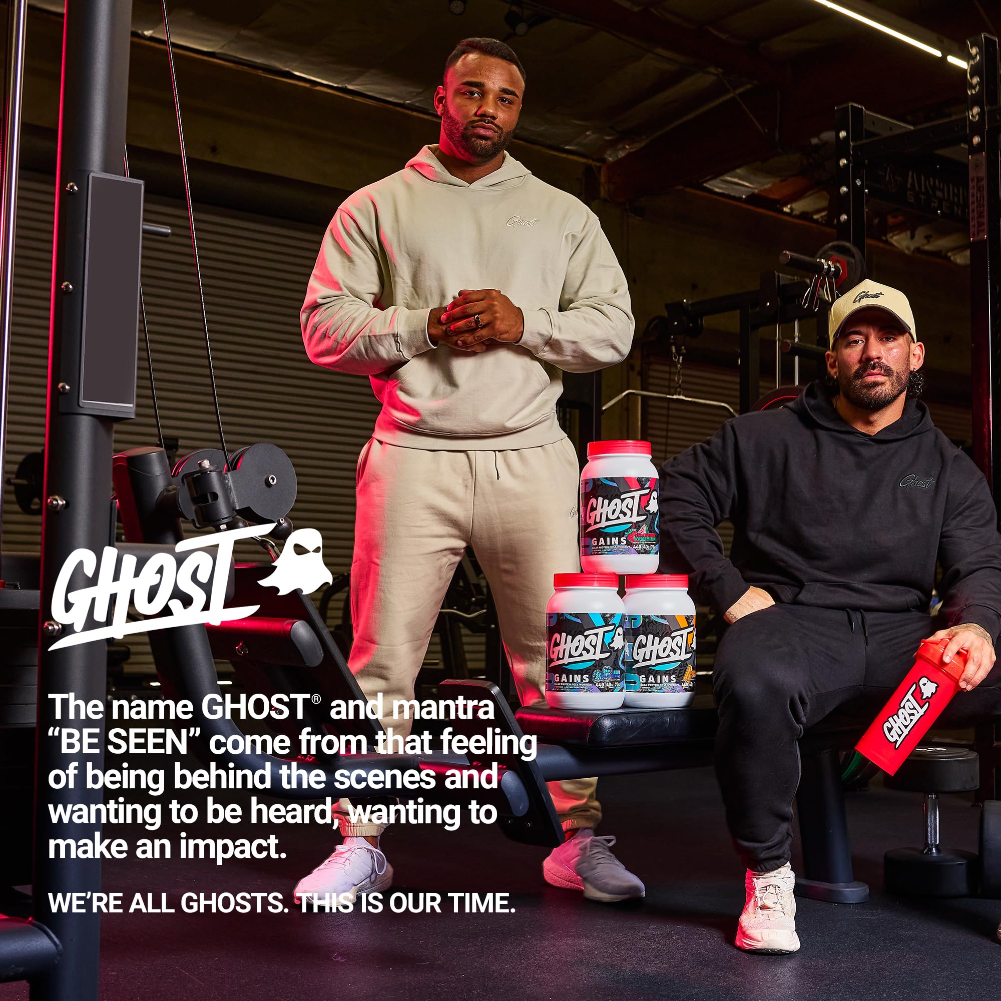 GHOST producto en gimnasio ilustrando uso post-entreno y aporte calórico